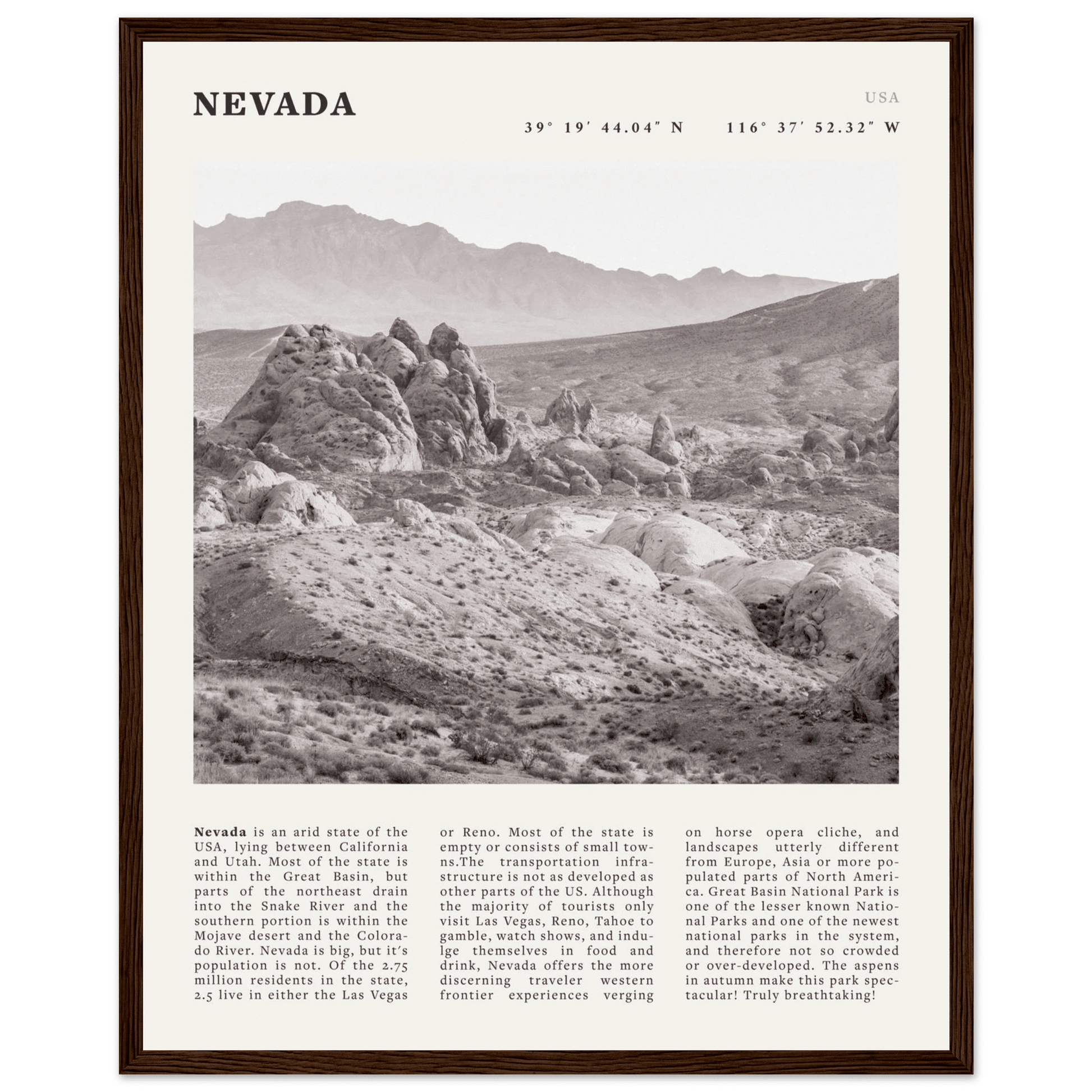 Nevada Poster | Black & White Desert Landscape Wall Art | USA Travel Print Decor - Evergreen Posters