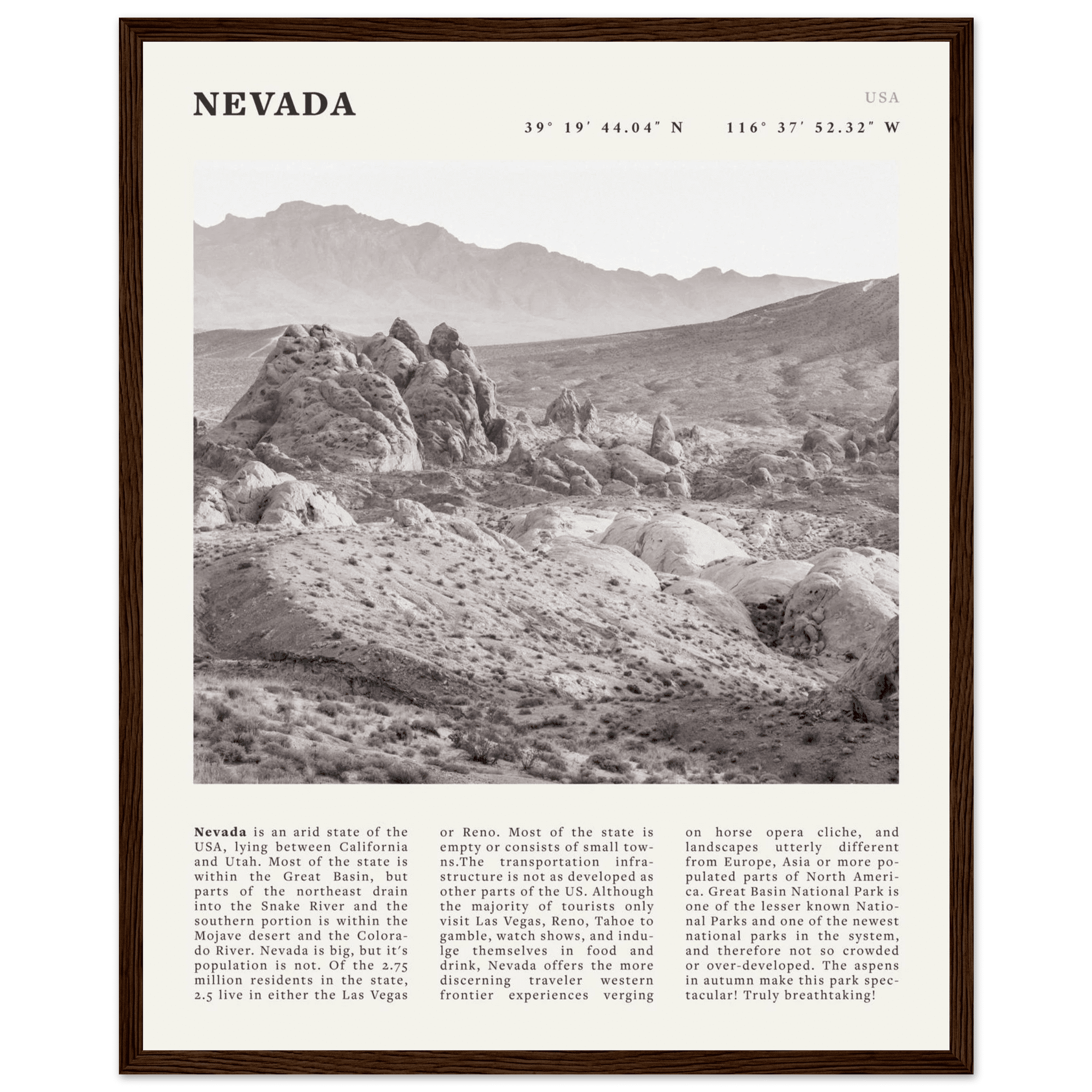 Nevada Poster | Black & White Desert Landscape Wall Art | USA Travel Print Decor - Evergreen Posters