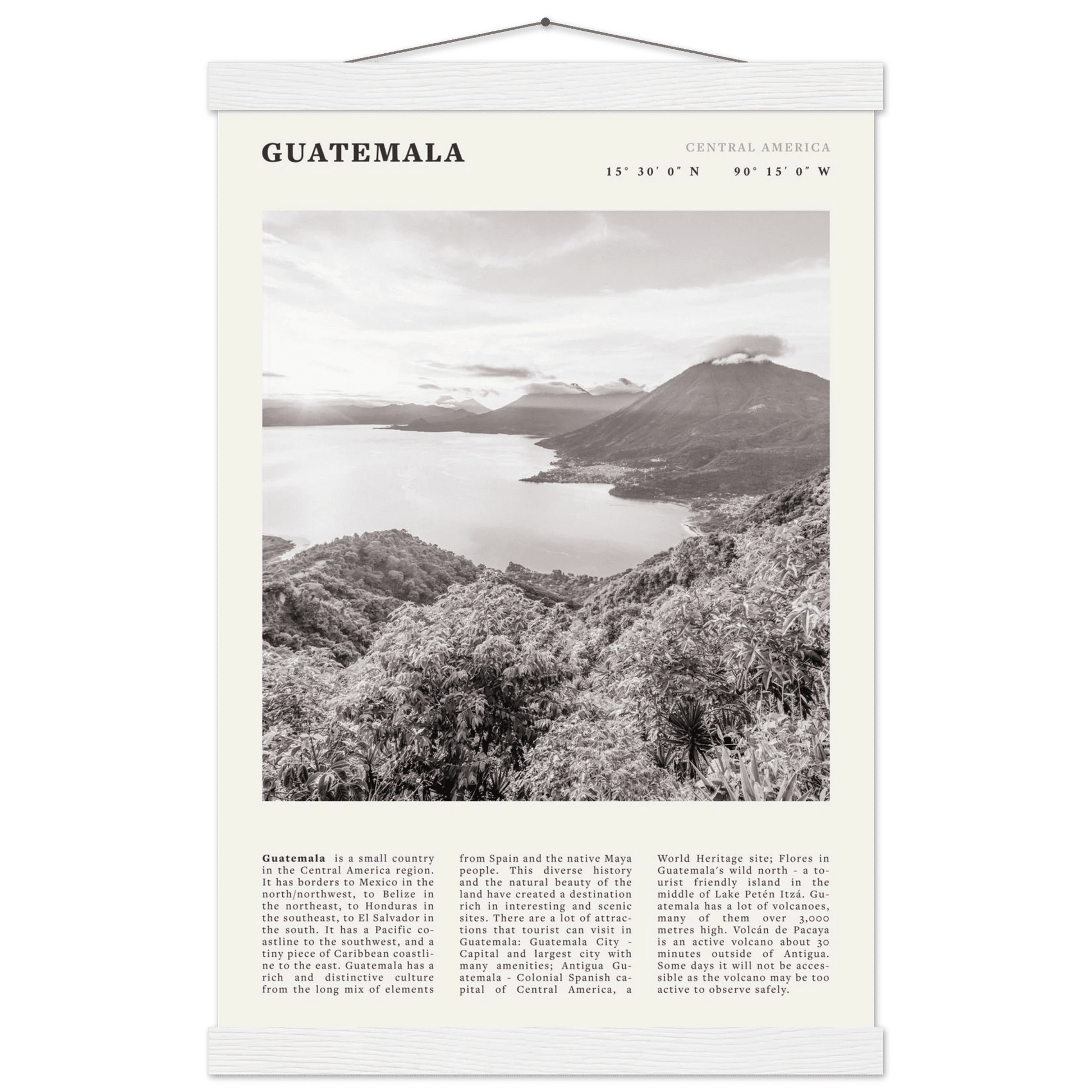 Guatemala Poster | Black & White Lake Atitlan Wall Art | Central America Travel Print - Evergreen Posters