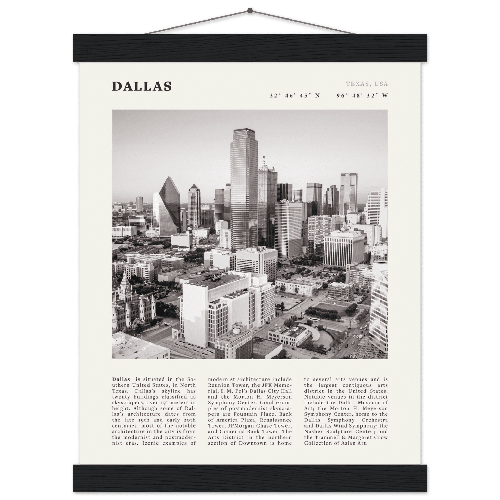 Dallas Poster | Black & White Texas Skyline Wall Art | City Travel Print Decor - Evergreen Posters