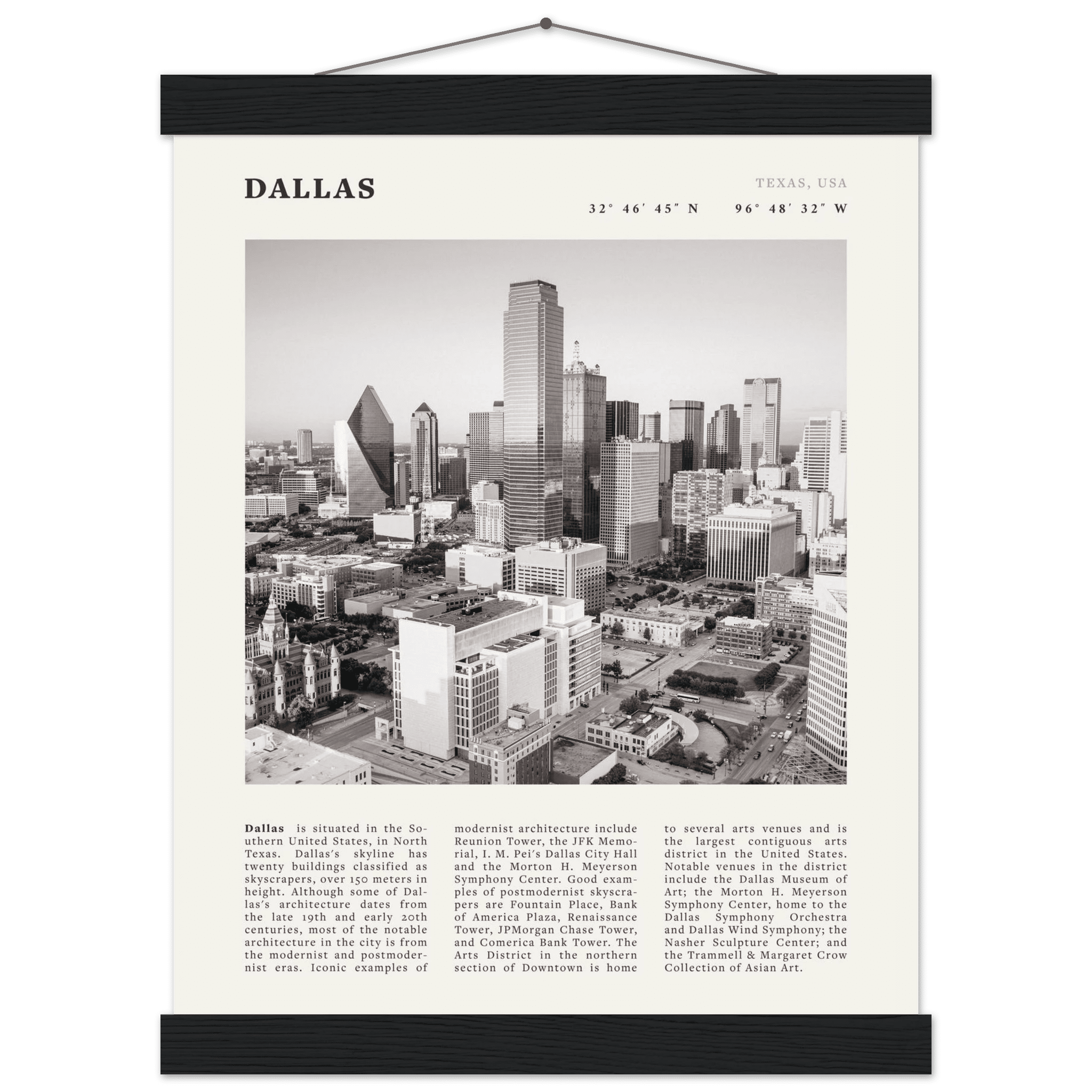 Dallas Poster | Black & White Texas Skyline Wall Art | City Travel Print Decor - Evergreen Posters