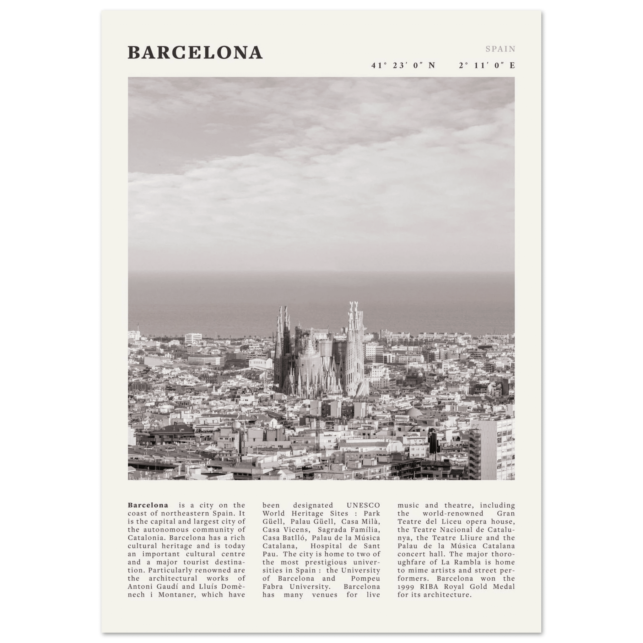 Barcelona Poster | Black & White Sagrada Familia Wall Art | Spain Travel Print - Evergreen Posters