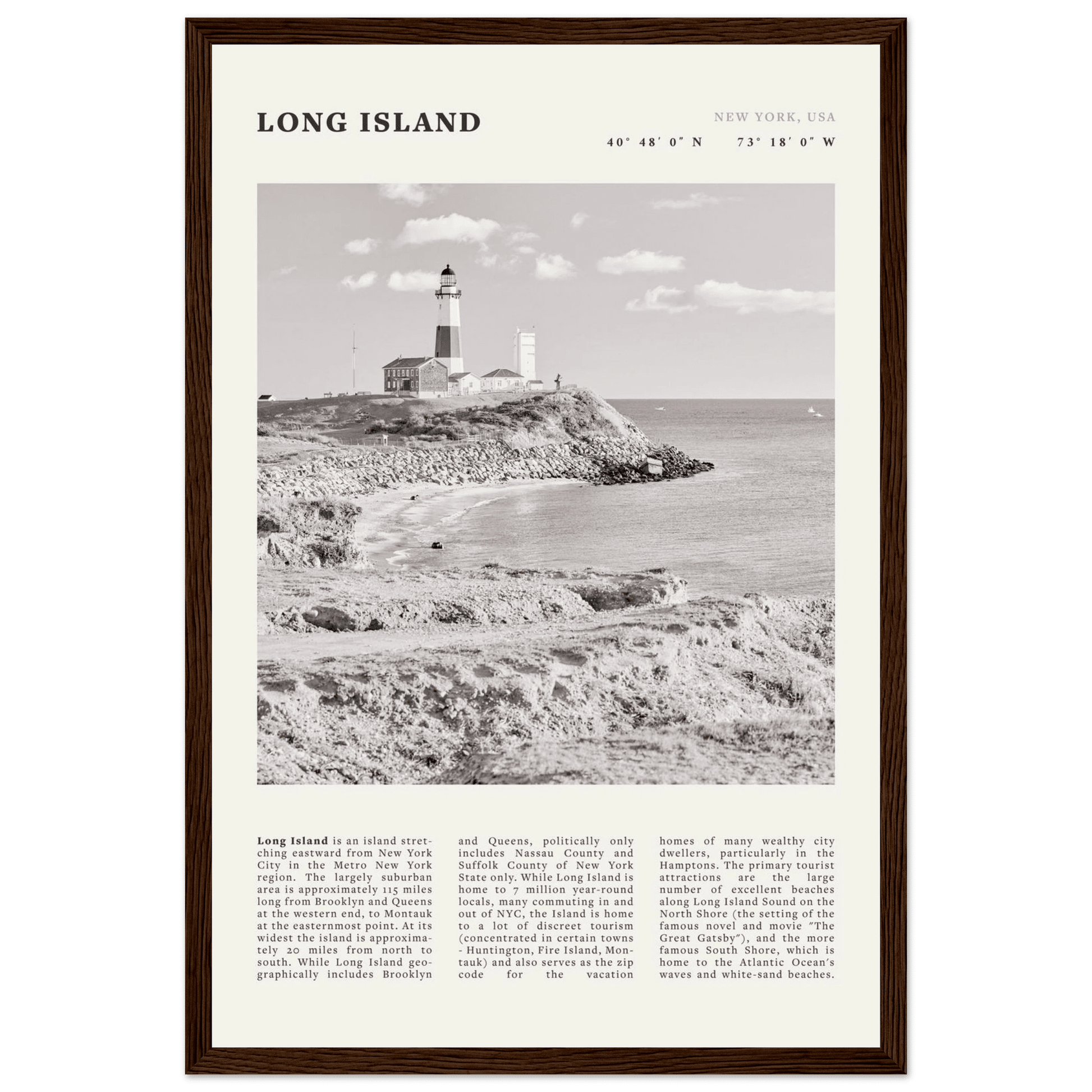 Long Island Poster | Black & White Montauk Lighthouse Wall Art | New York Print - Evergreen Posters
