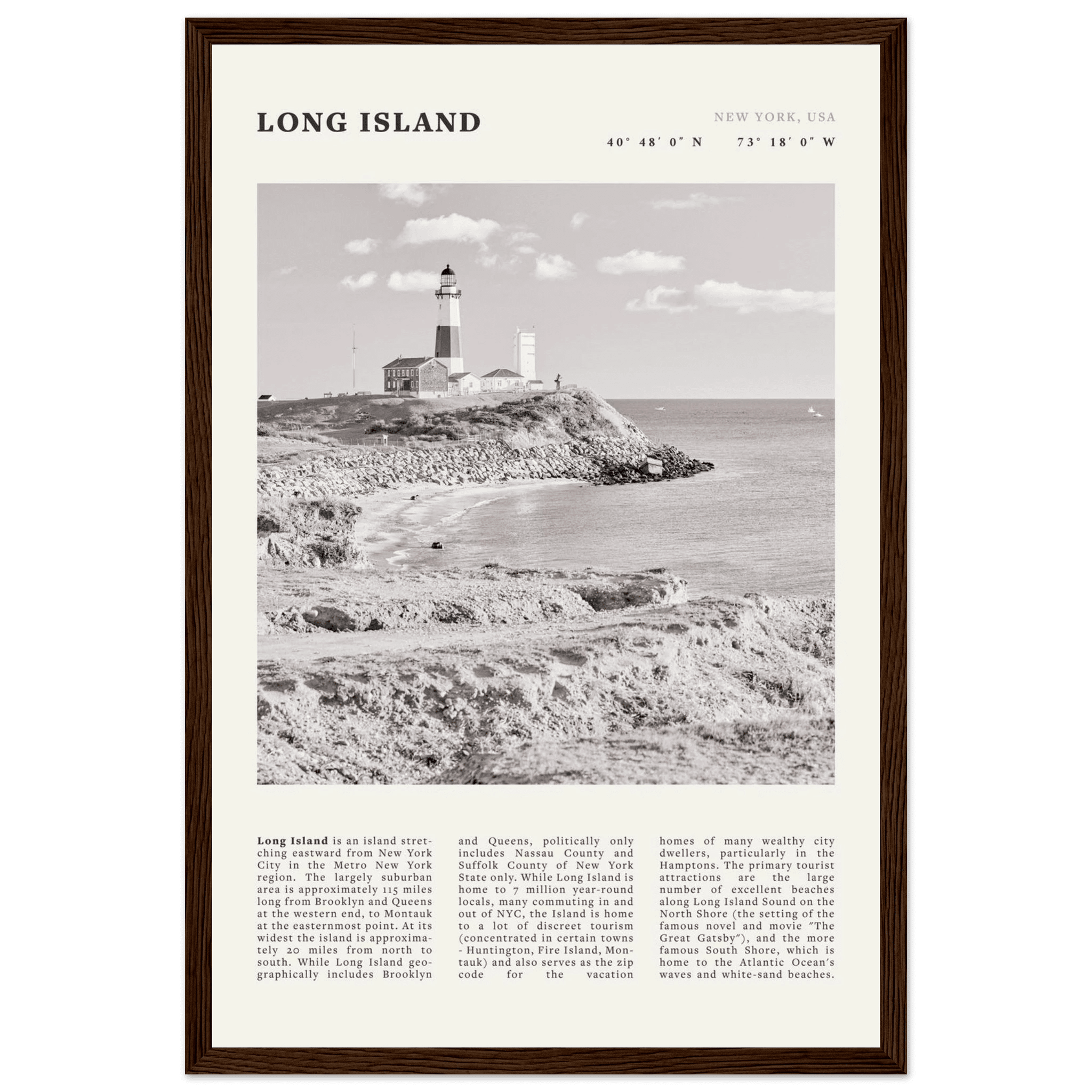 Long Island Poster | Black & White Montauk Lighthouse Wall Art | New York Print - Evergreen Posters