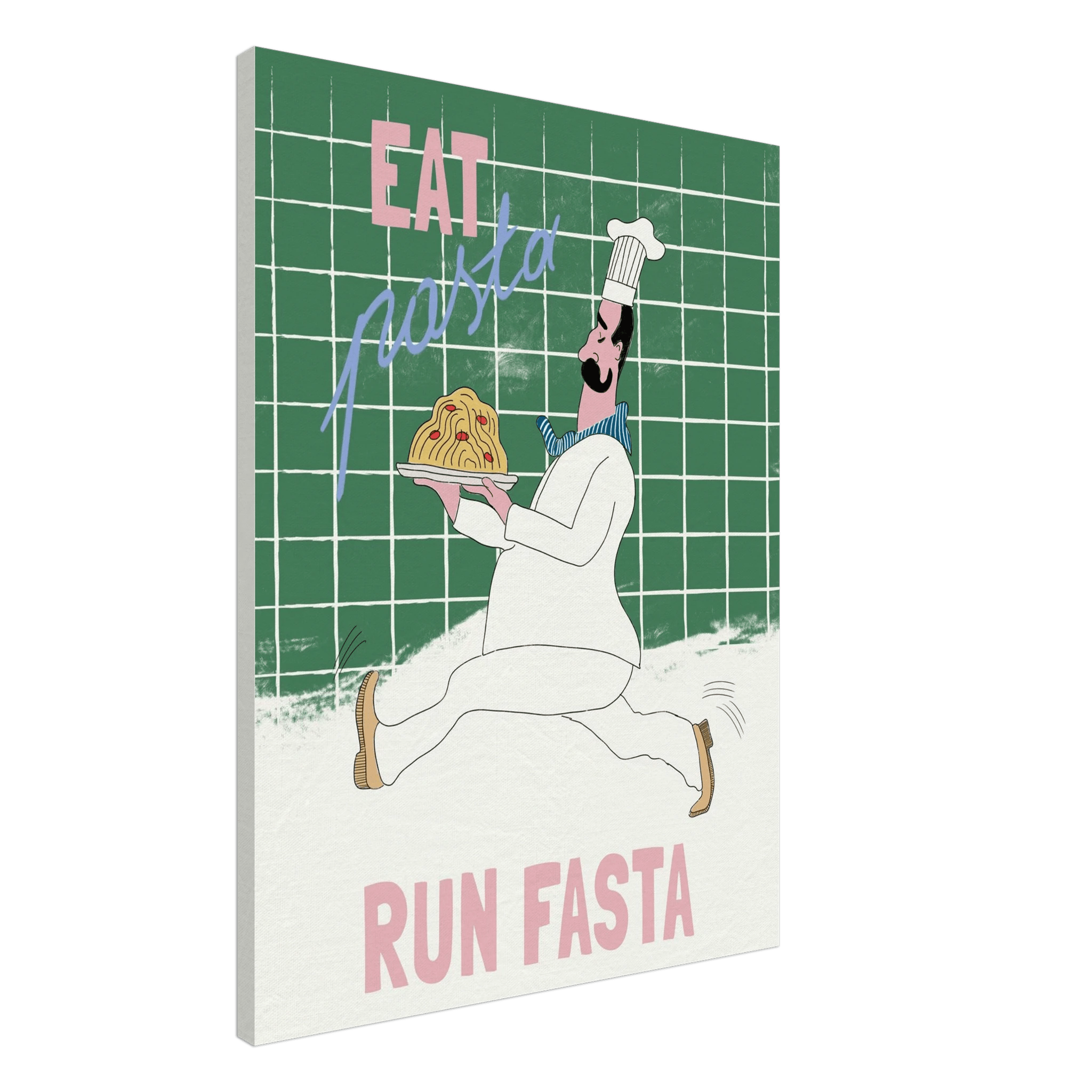 Eat Pasta Run Fasta Poster – Playful Kitchen Wall Art Print (Green Edition) - Evergreen Posters