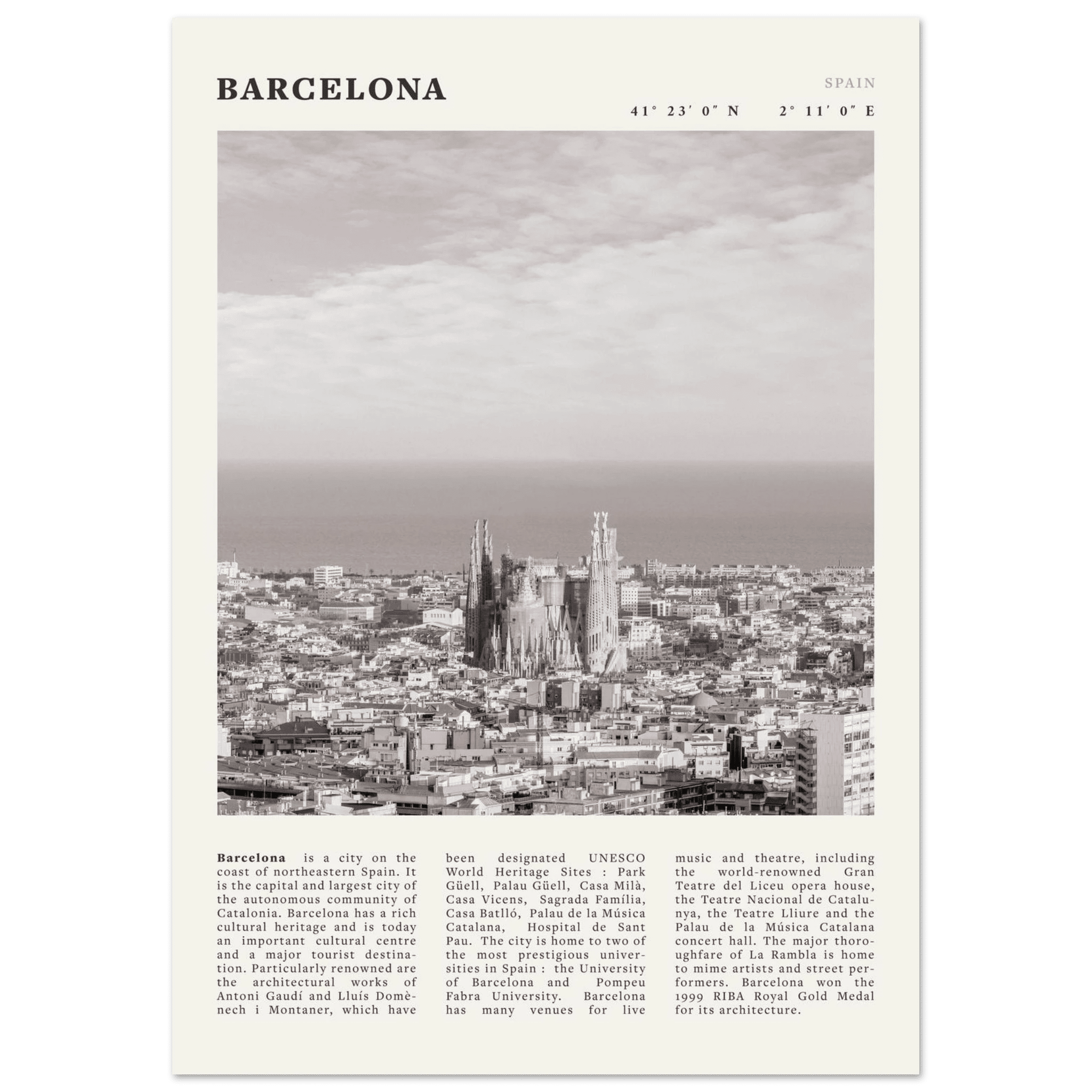 Barcelona Poster | Black & White Sagrada Familia Wall Art | Spain Travel Print - Evergreen Posters