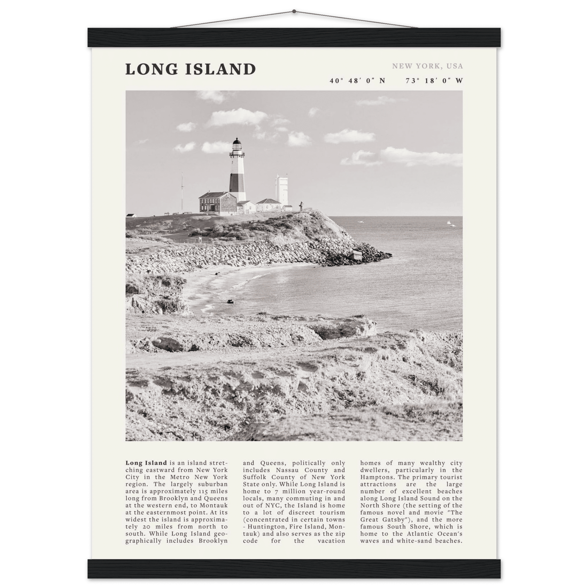 Long Island Poster | Black & White Montauk Lighthouse Wall Art | New York Print - Evergreen Posters