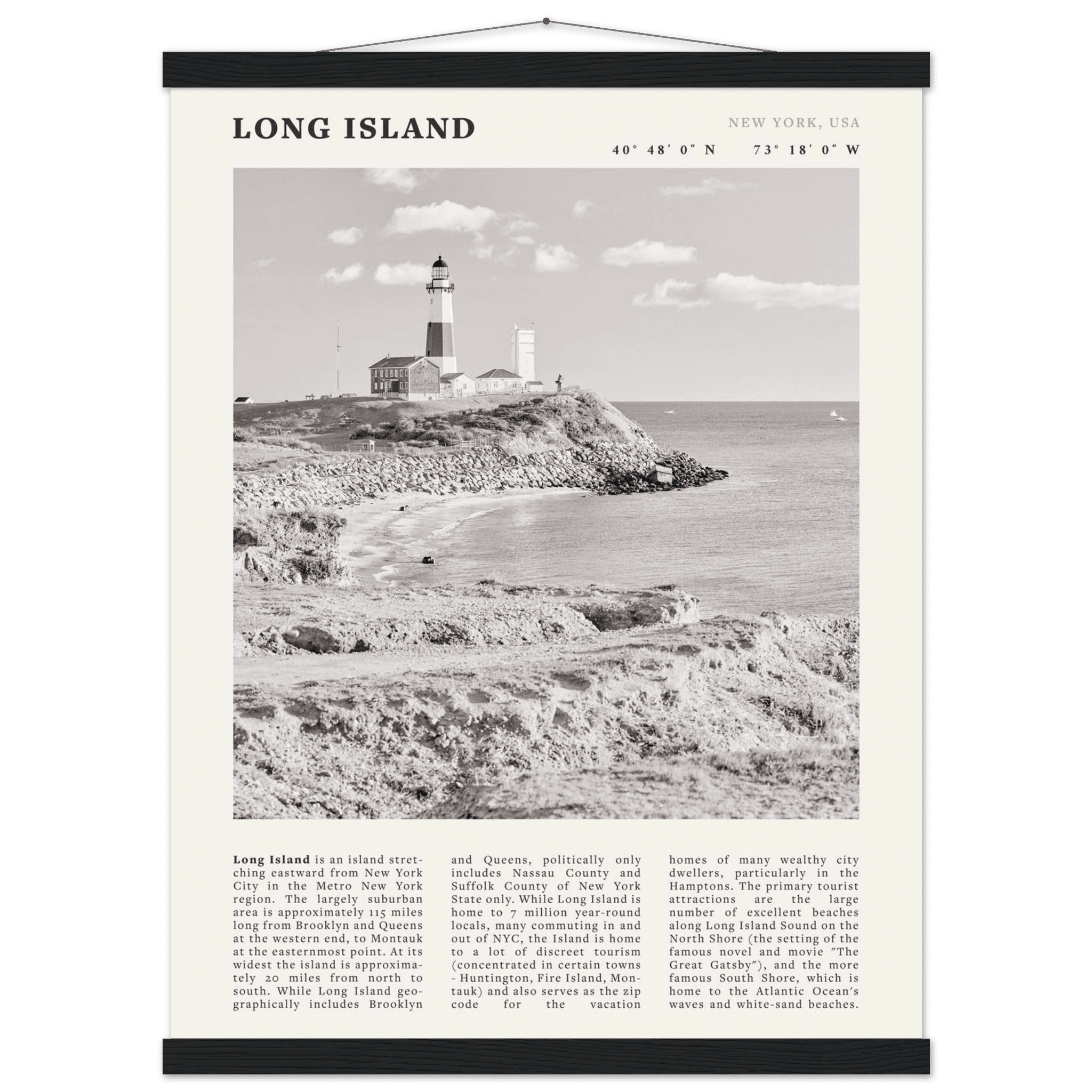 Long Island Poster | Black & White Montauk Lighthouse Wall Art | New York Print - Evergreen Posters
