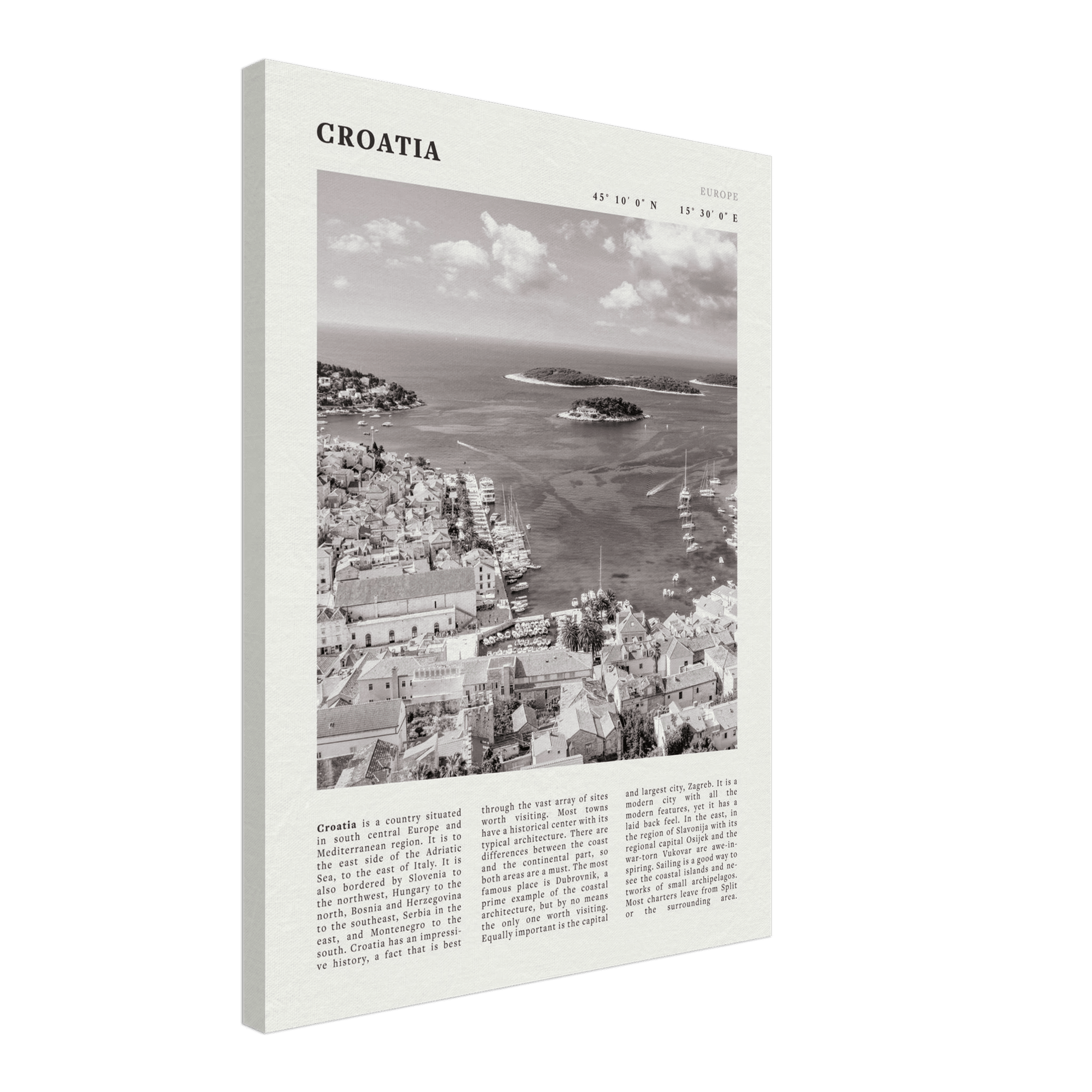 Croatia Poster | Black & White Hvar Island Wall Art | Adriatic Travel Print Decor - Evergreen Posters