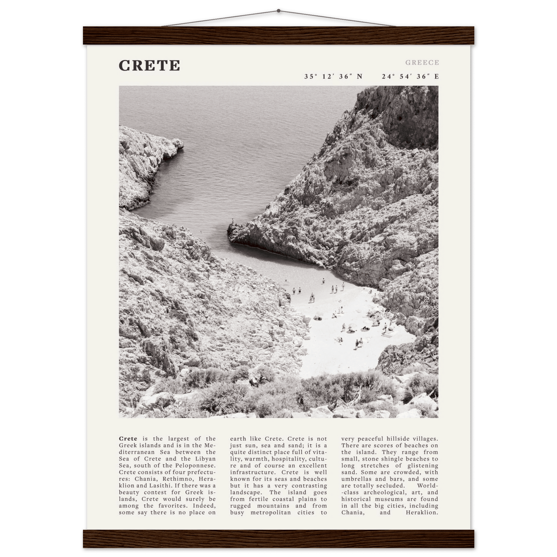 Crete Poster | Black & White Greece Beach Wall Art | Mediterranean Travel Print - Evergreen Posters