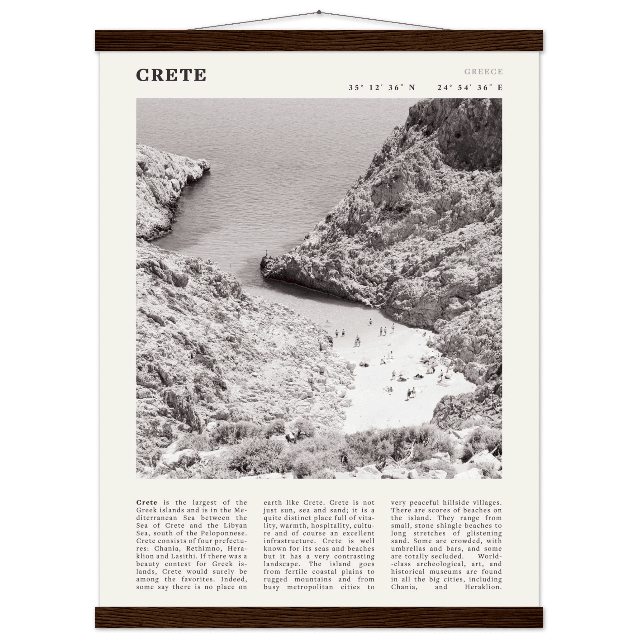 Crete Poster | Black & White Greece Beach Wall Art | Mediterranean Travel Print - Evergreen Posters