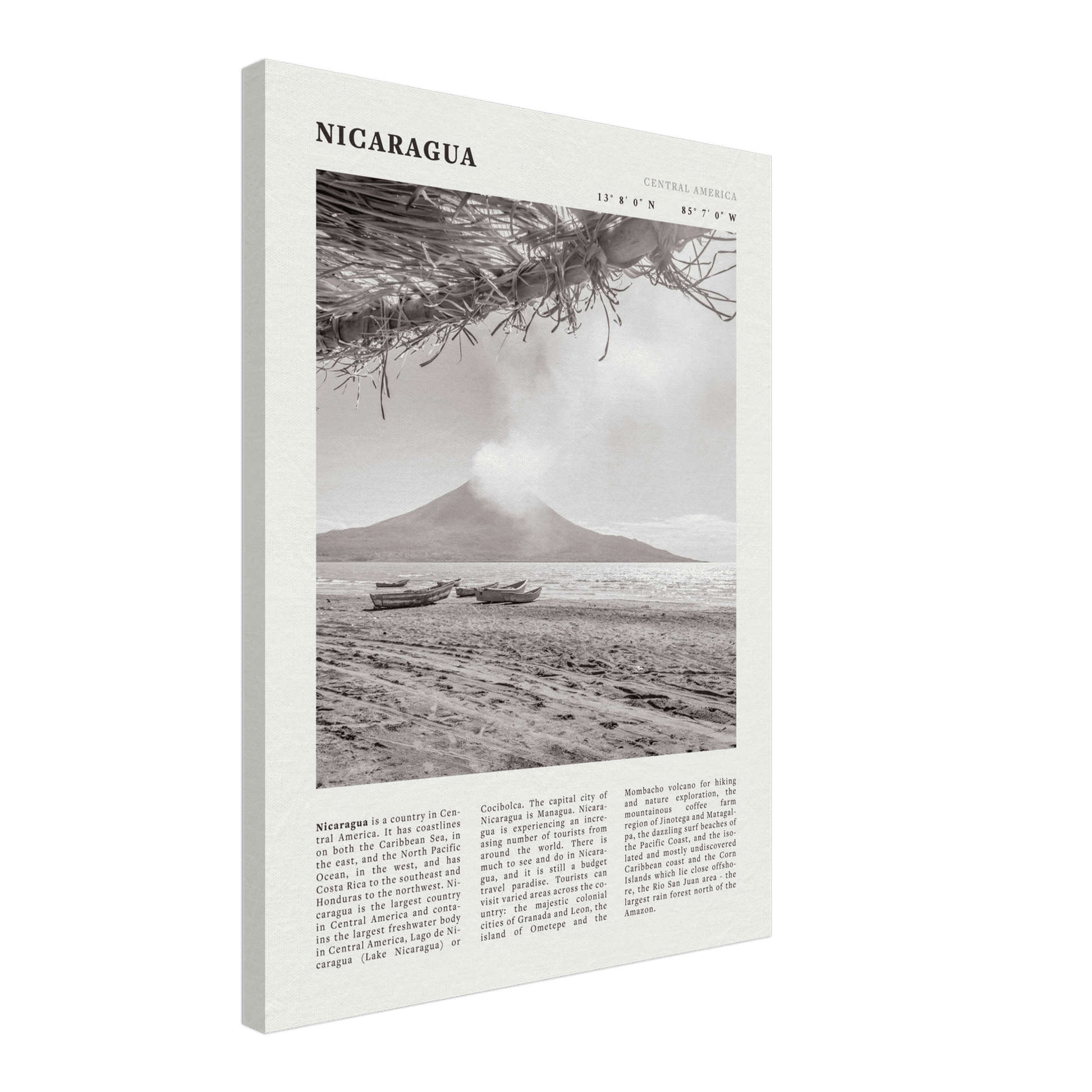 Nicaragua Poster | Black & White Volcano Wall Art | Central America Travel Print - Evergreen Posters