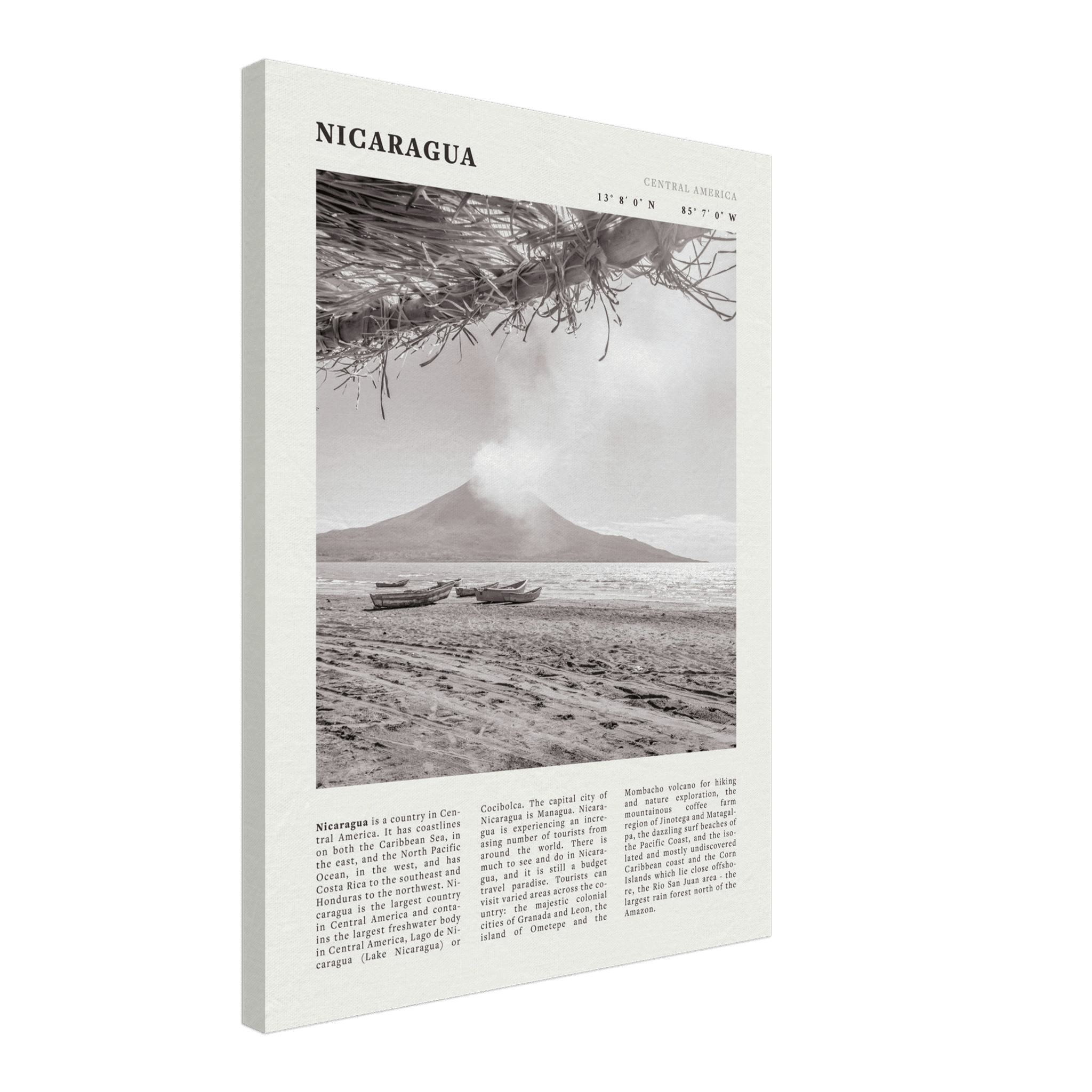 Nicaragua Poster | Black & White Volcano Wall Art | Central America Travel Print - Evergreen Posters