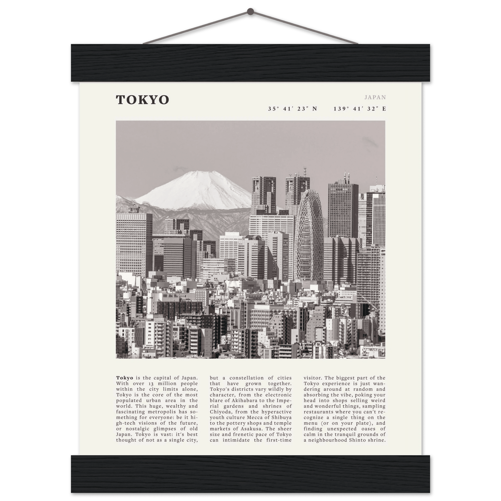 Tokyo Poster | Black & White Mount Fuji Skyline Wall Art | Japan Travel Print - Evergreen Posters