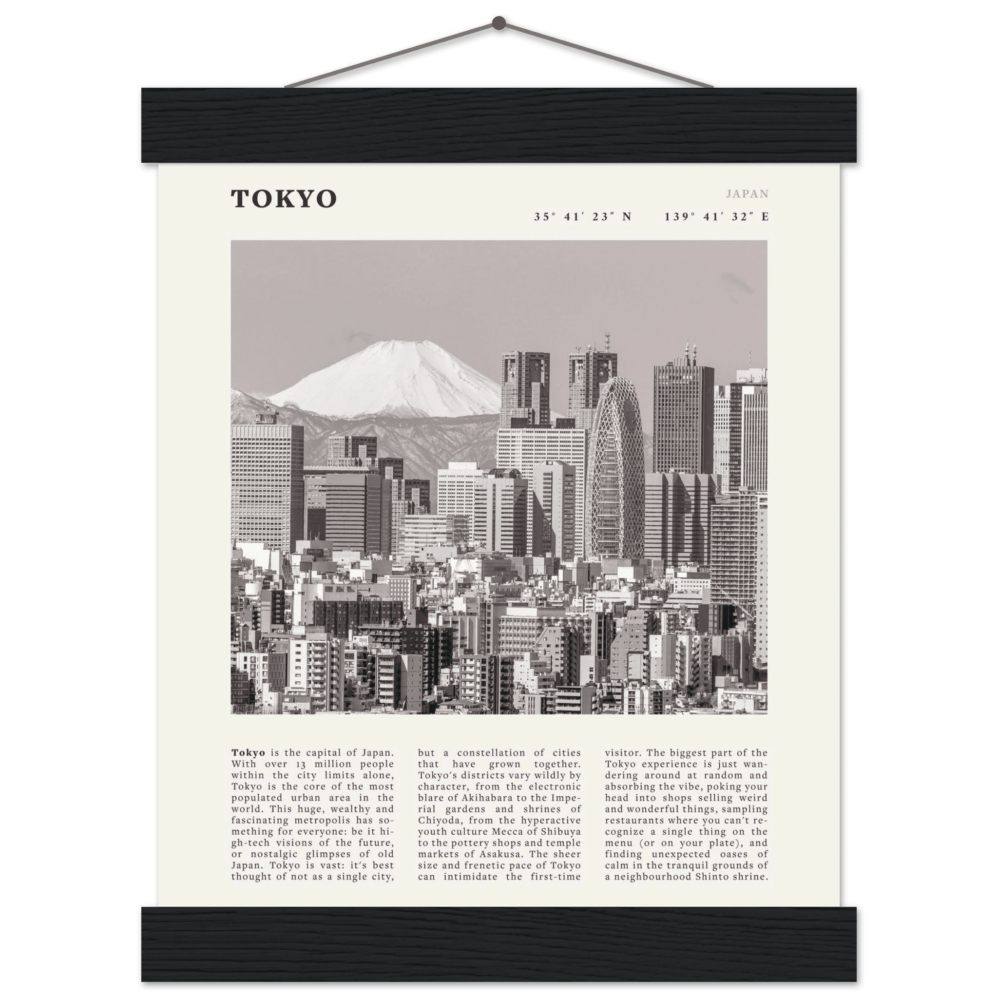 Tokyo Poster | Black & White Mount Fuji Skyline Wall Art | Japan Travel Print - Evergreen Posters