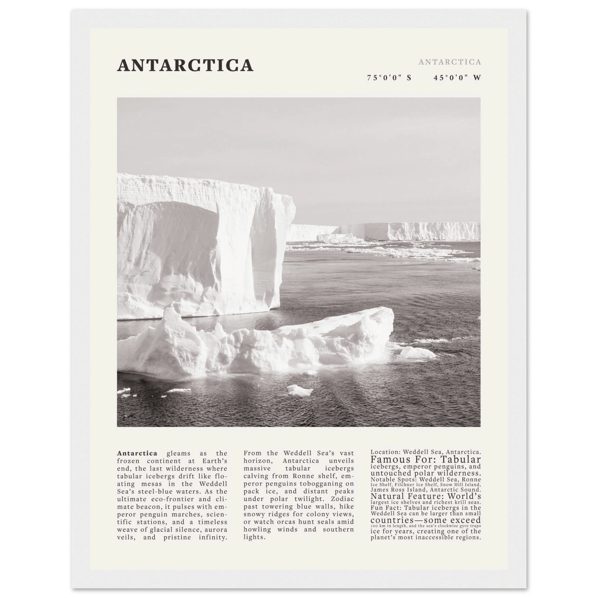 Antarctica Poster Black and White – Vintage Weddell Sea Iceberg Print (Digital & Printed Options) - Evergreen Posters