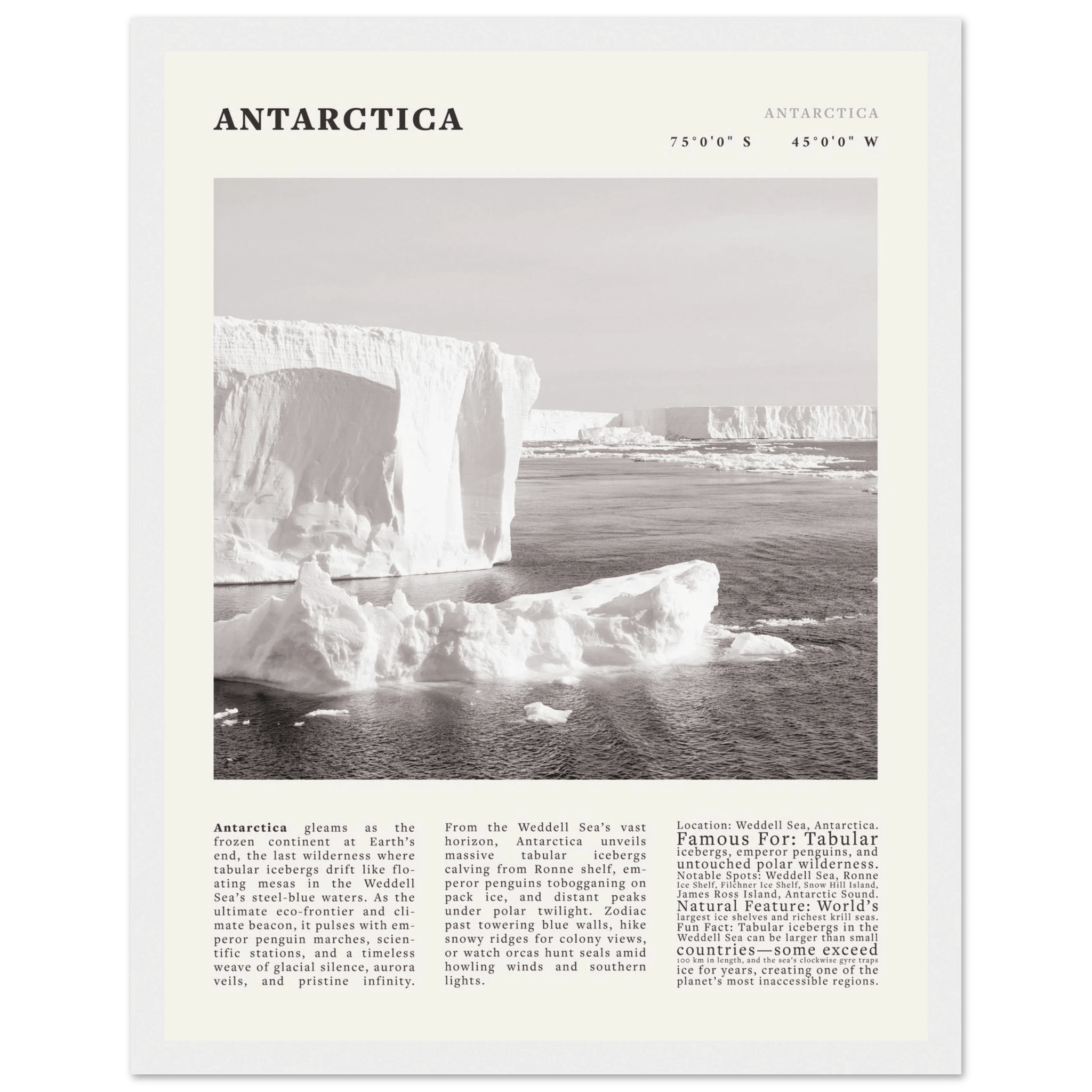 Antarctica Poster Black and White – Vintage Weddell Sea Iceberg Print (Digital & Printed Options) - Evergreen Posters