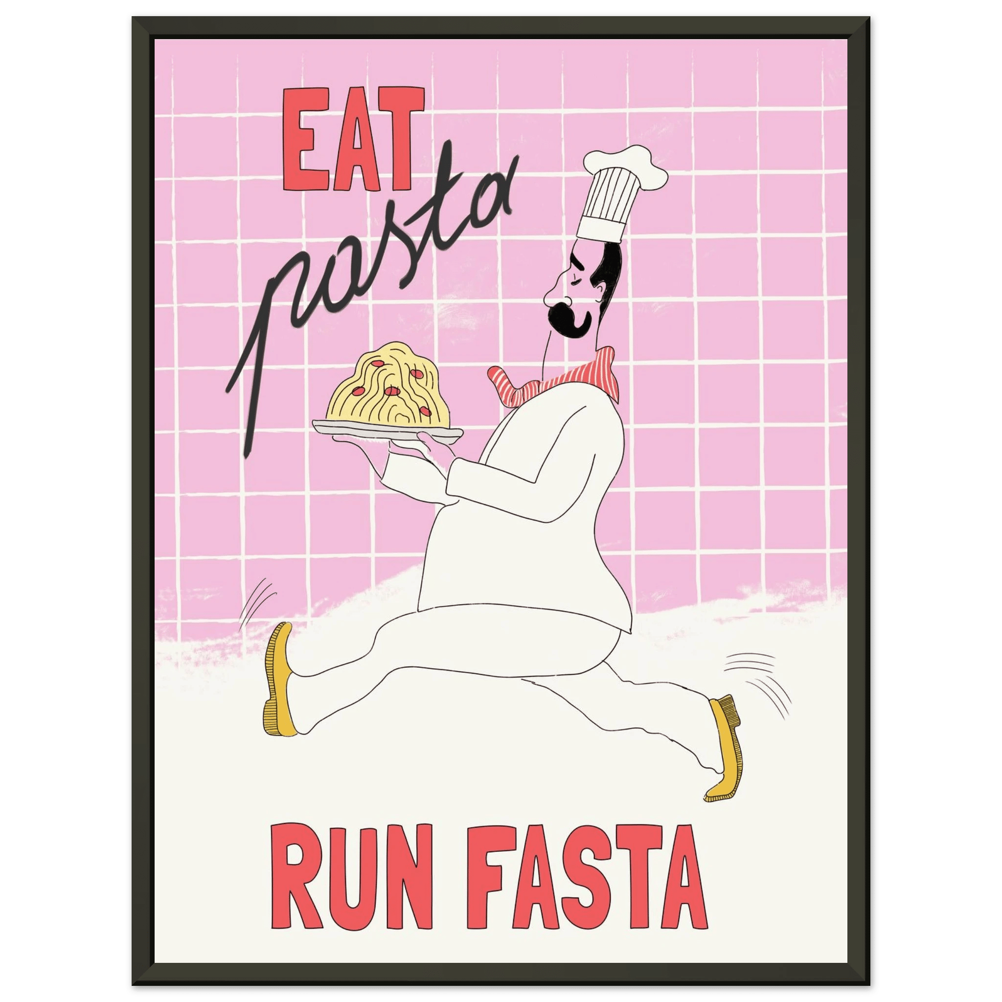 Eat Pasta Run Fasta Poster – Playful Kitchen Wall Art Print (Light Pink) - Evergreen Posters