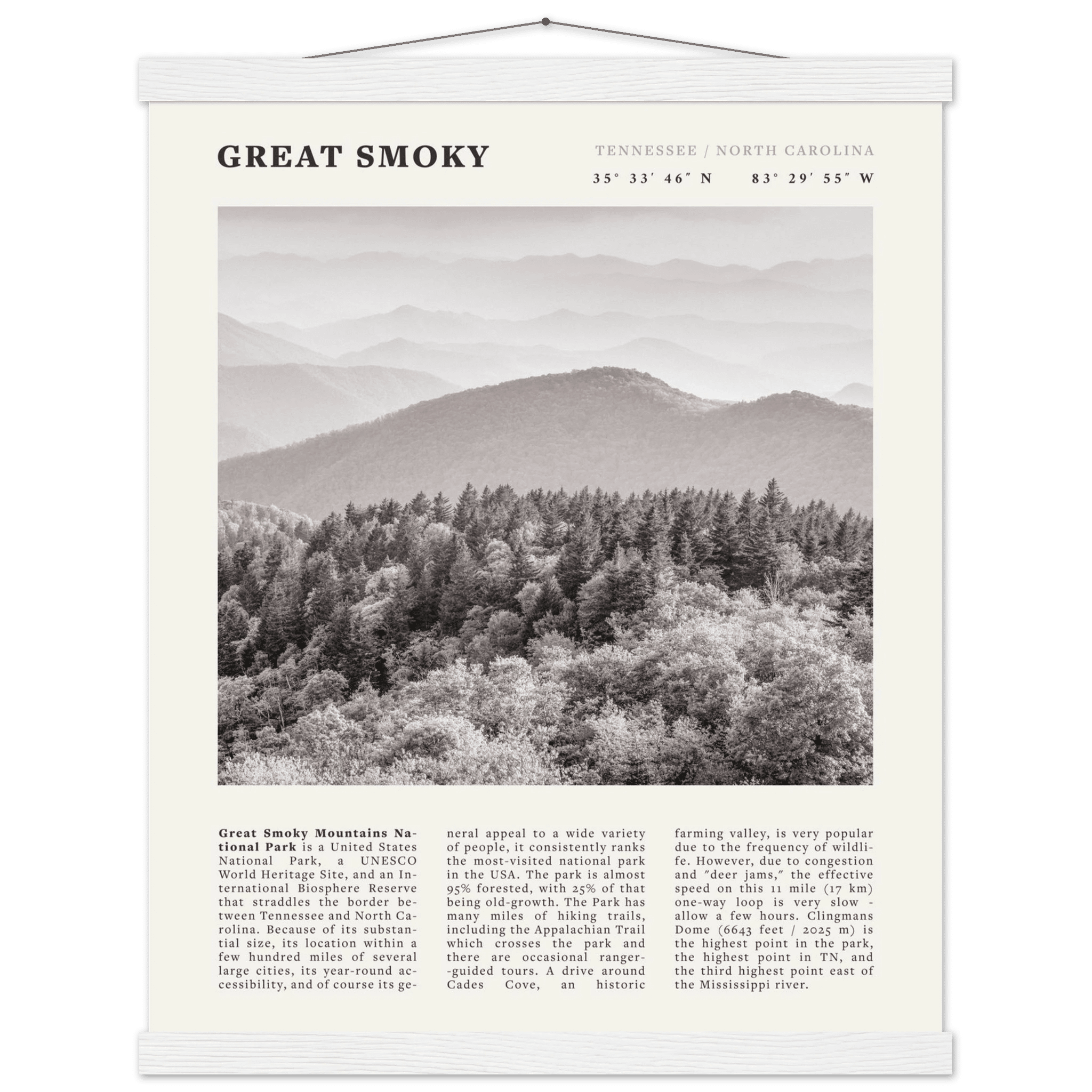 Great Smoky Mountains Poster | Black & White National Park Wall Art | Tennessee Print - Evergreen Posters