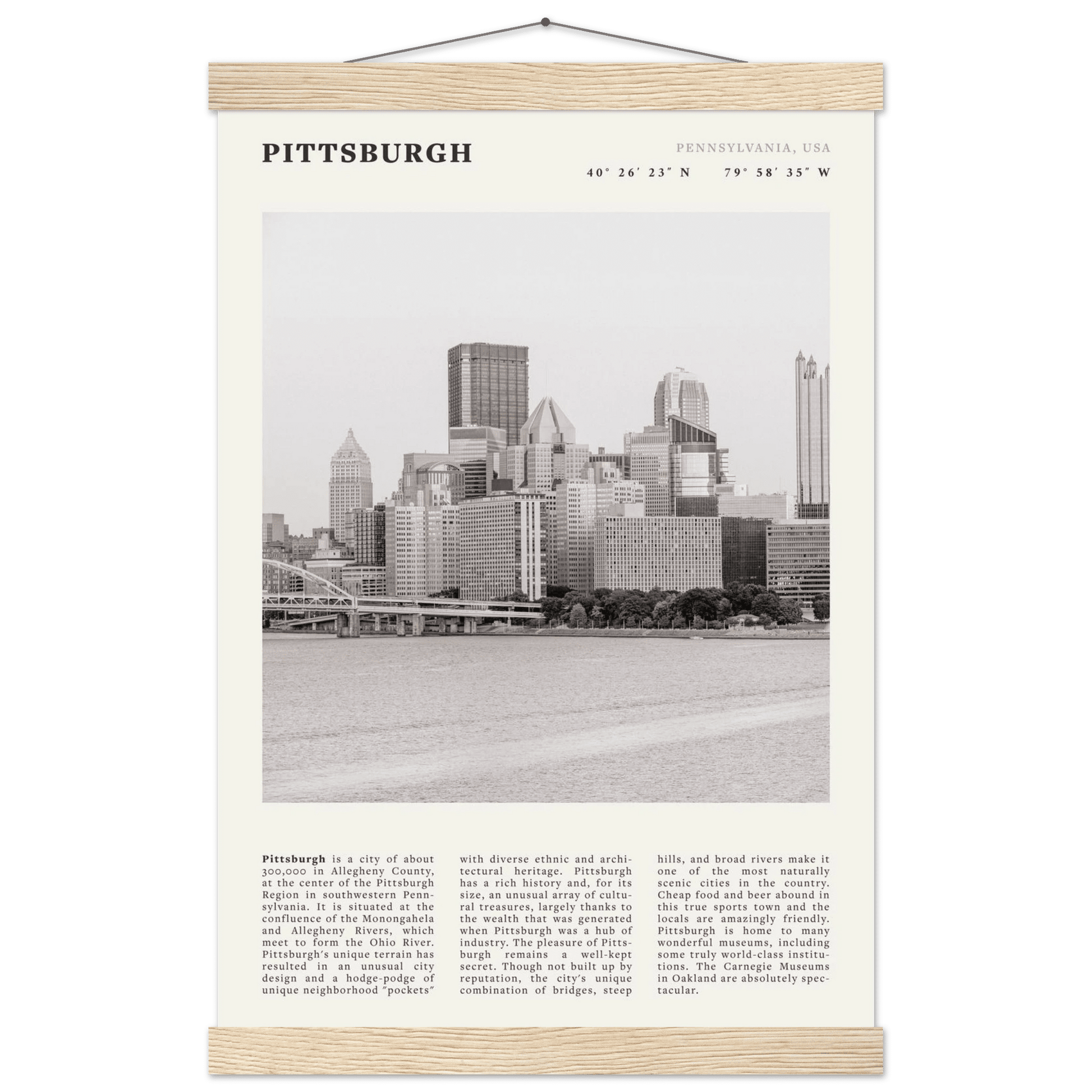 Pittsburgh Poster | Black & White Pennsylvania Skyline Wall Art | PA Travel Print - Evergreen Posters