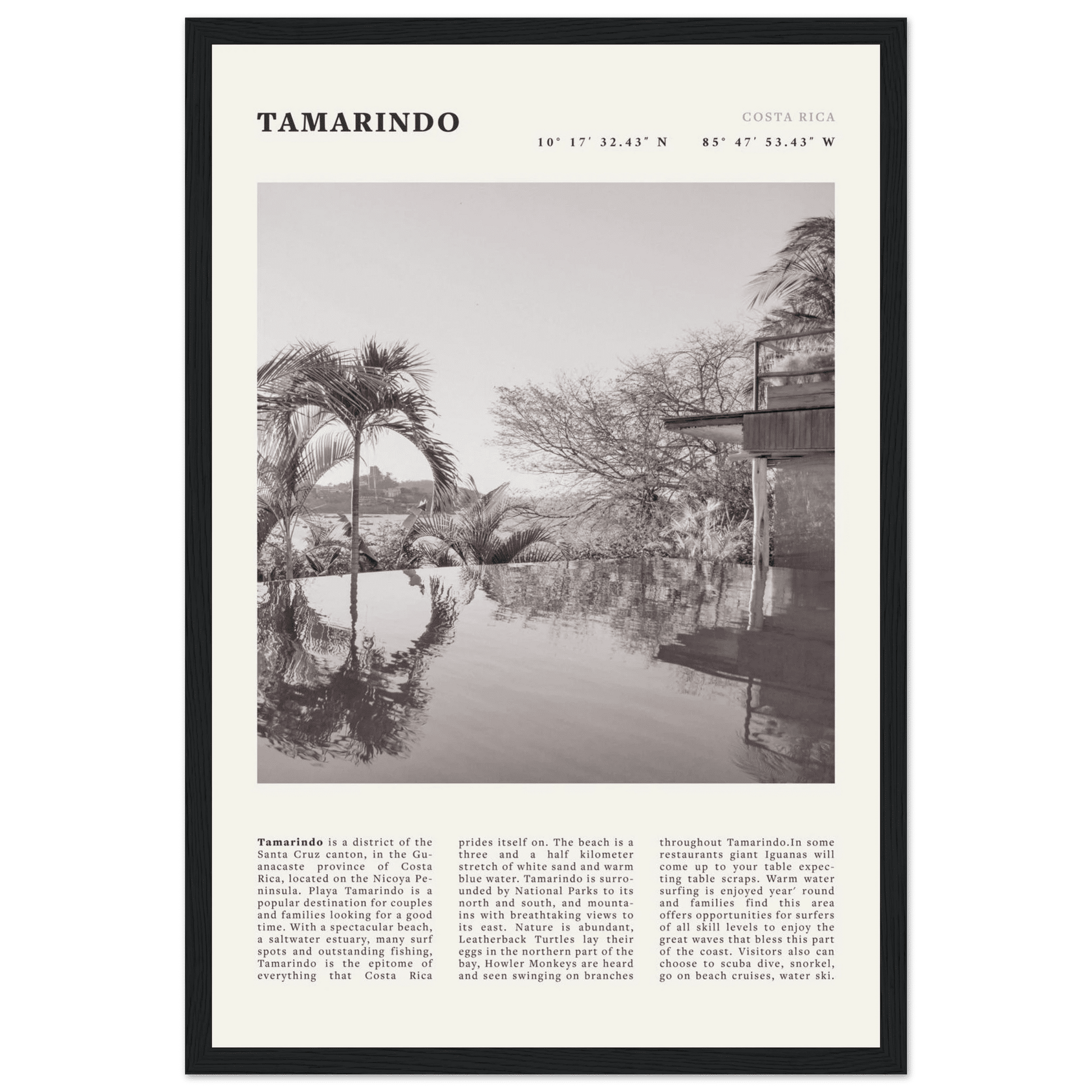 Tamarindo Poster | Black & White Costa Rica Beach Wall Art | Surf Travel Print - Evergreen Posters