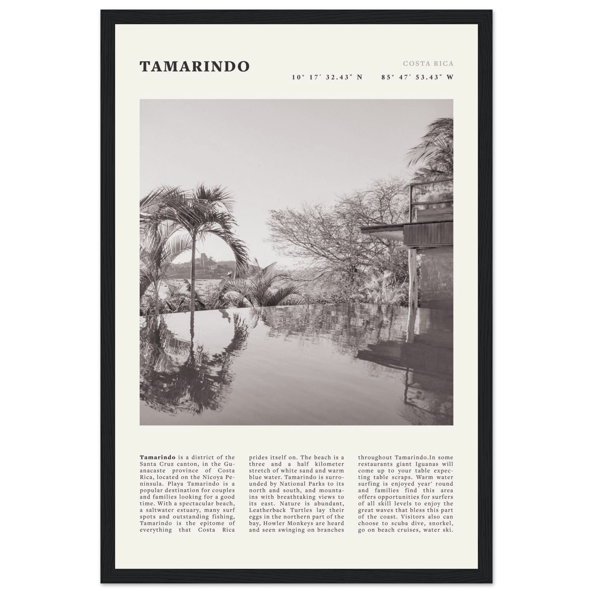 Tamarindo Poster | Black & White Costa Rica Beach Wall Art | Surf Travel Print - Evergreen Posters