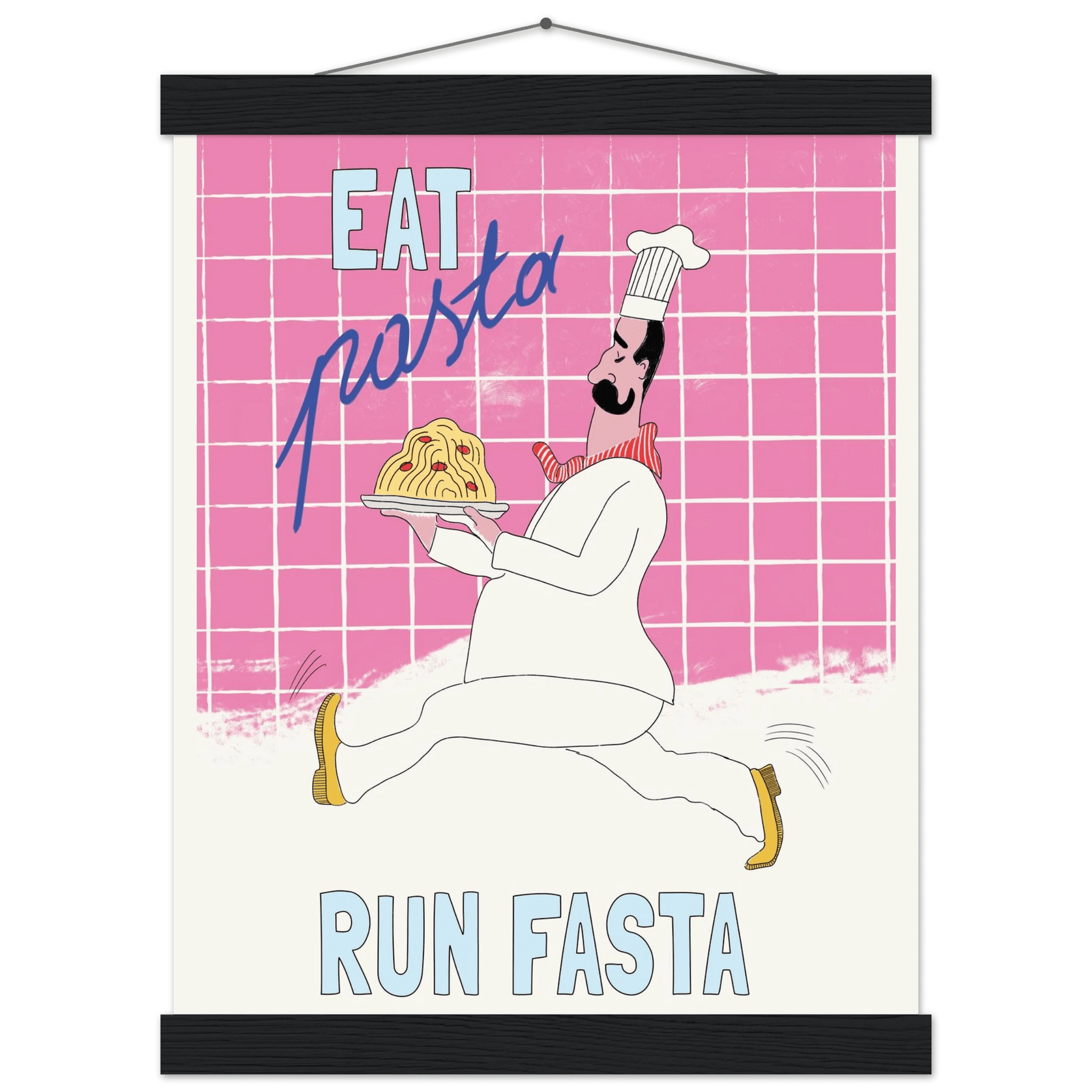 Eat Pasta Run Fasta Poster – Playful Kitchen Wall Art Print (Pink Edition) - Evergreen Posters