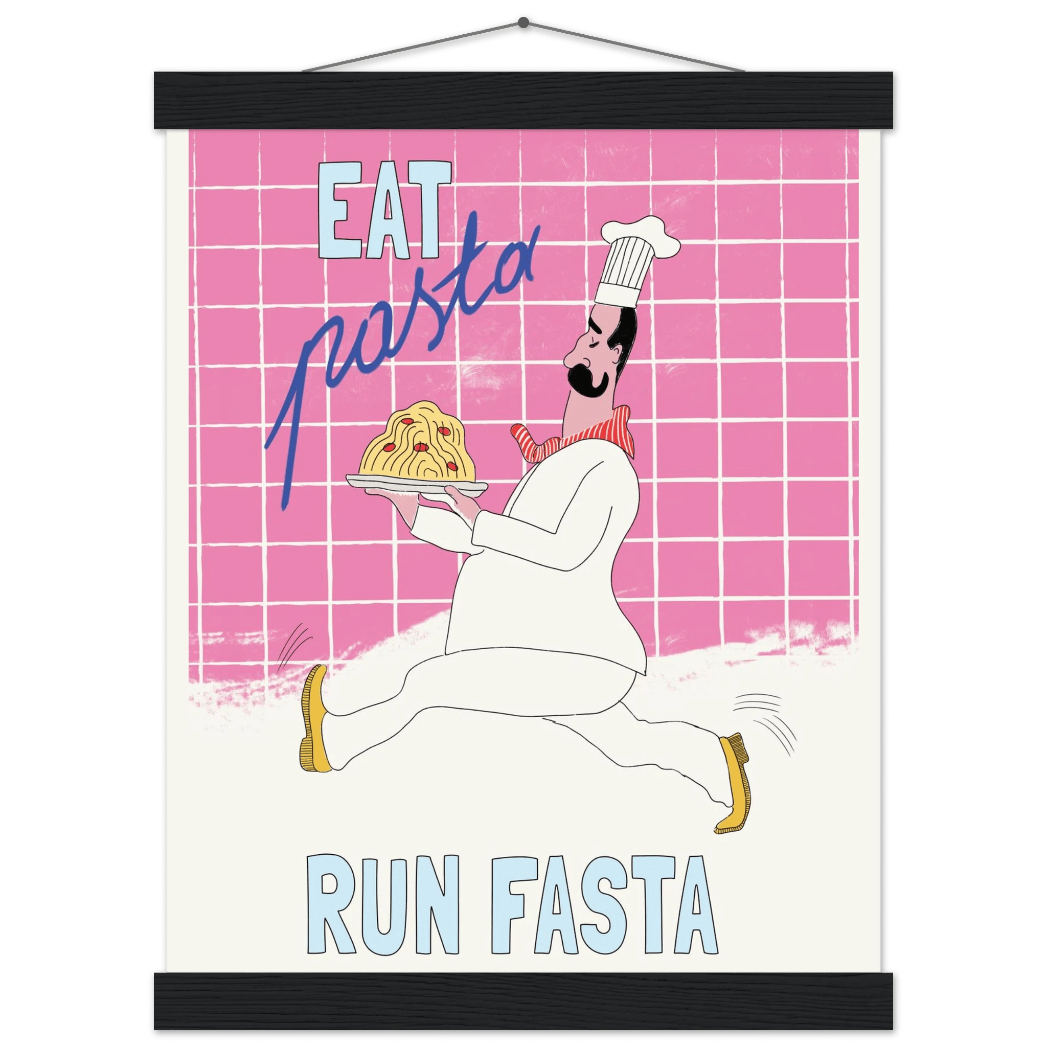Eat Pasta Run Fasta Poster – Playful Kitchen Wall Art Print (Pink Edition) - Evergreen Posters