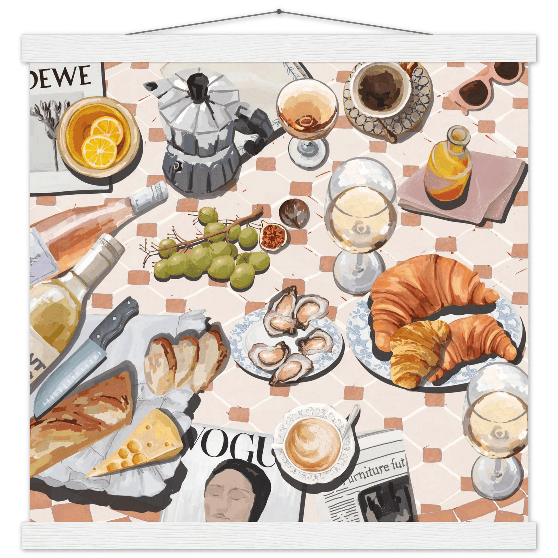 French Brunch Poster | Kitchen Decor Food Wall Art | Croissant & Coffee Square Print - Evergreen Posters - 32