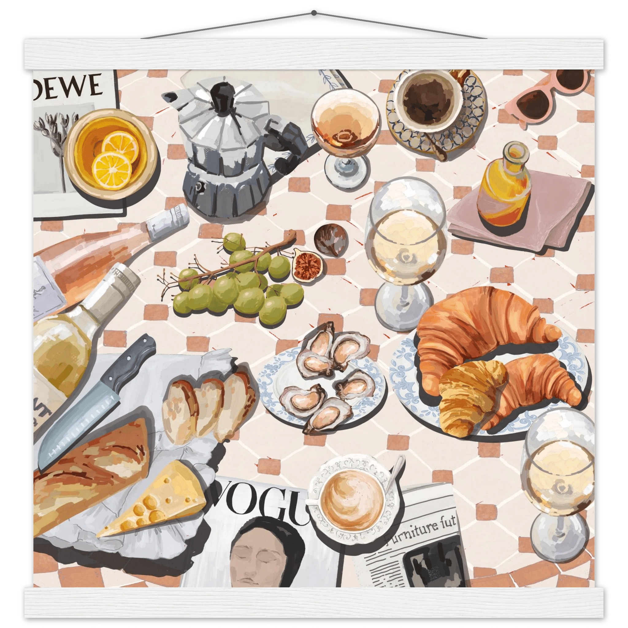 French Brunch Poster | Kitchen Decor Food Wall Art | Croissant & Coffee Square Print - Evergreen Posters - 32