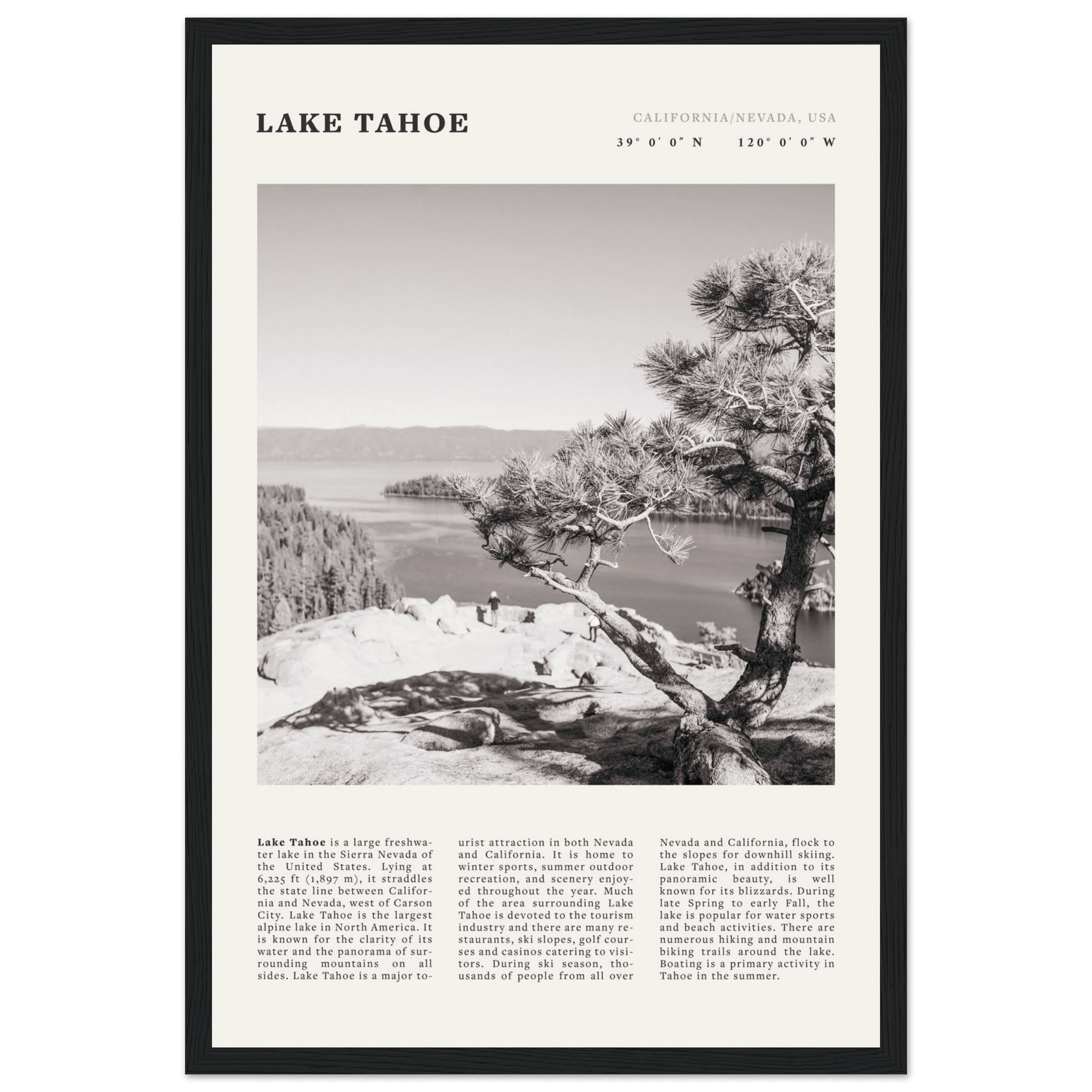 Lake Tahoe Poster | Black & White California Nevada Wall Art | Nature Travel Print Decor - Evergreen Posters