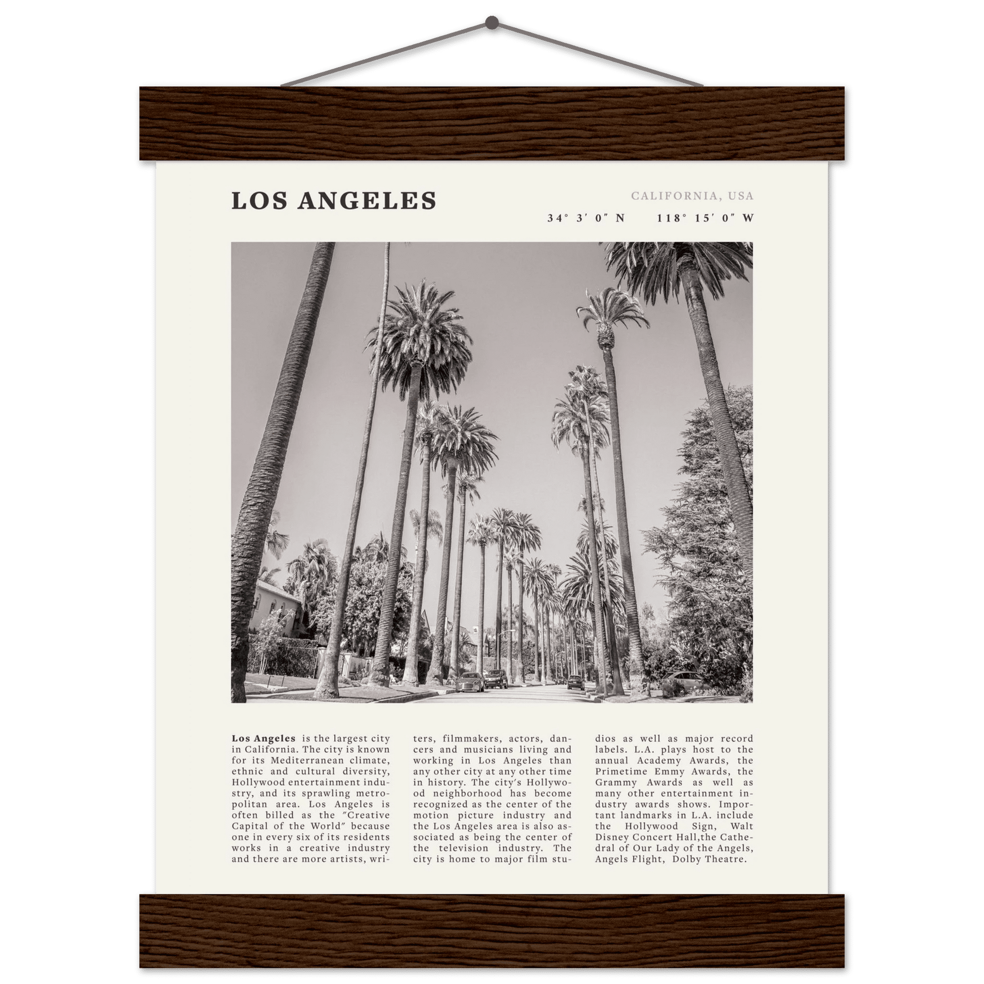 Los Angeles Poster | Black & White Palm Trees Wall Art | California Travel Print - Evergreen Posters
