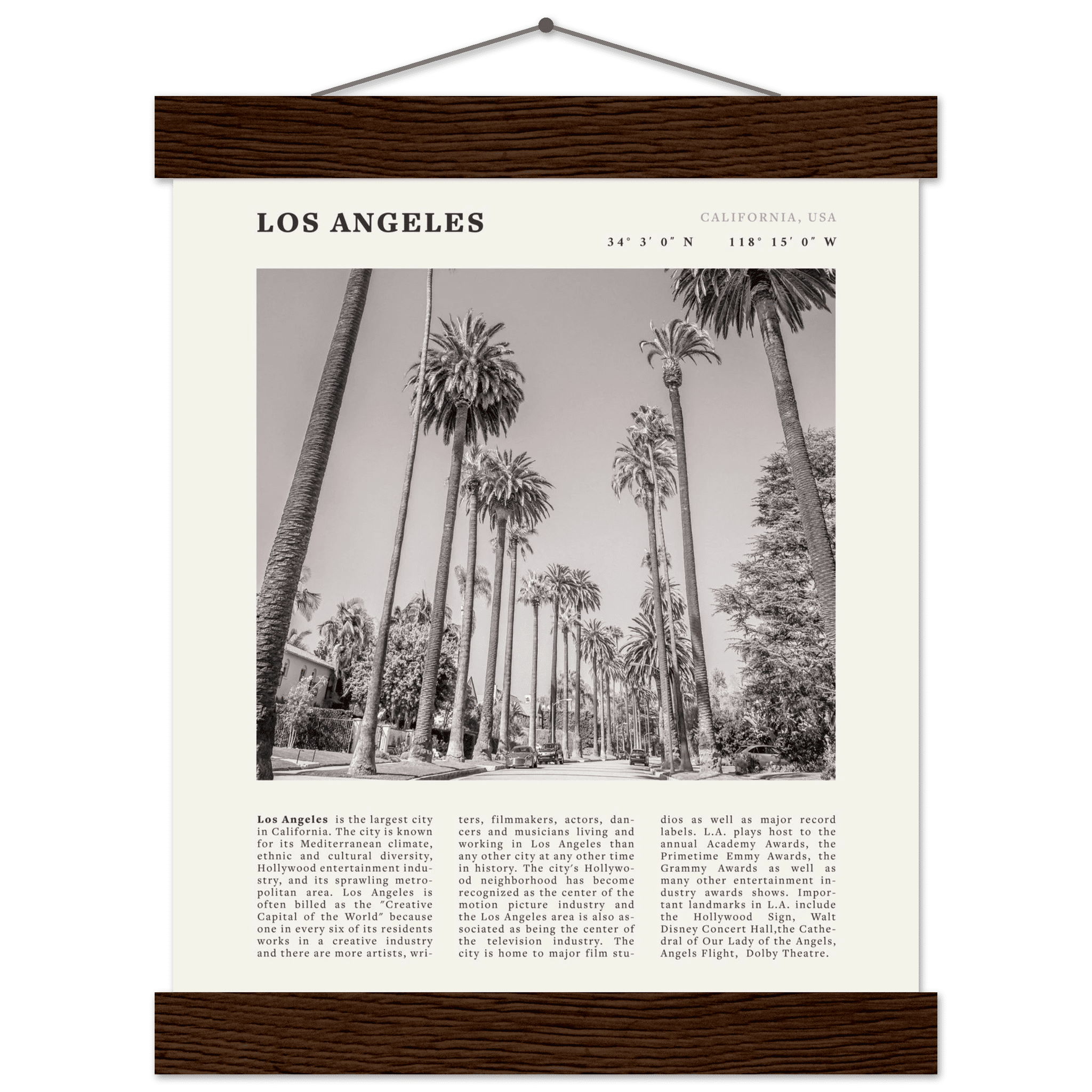 Los Angeles Poster | Black & White Palm Trees Wall Art | California Travel Print - Evergreen Posters