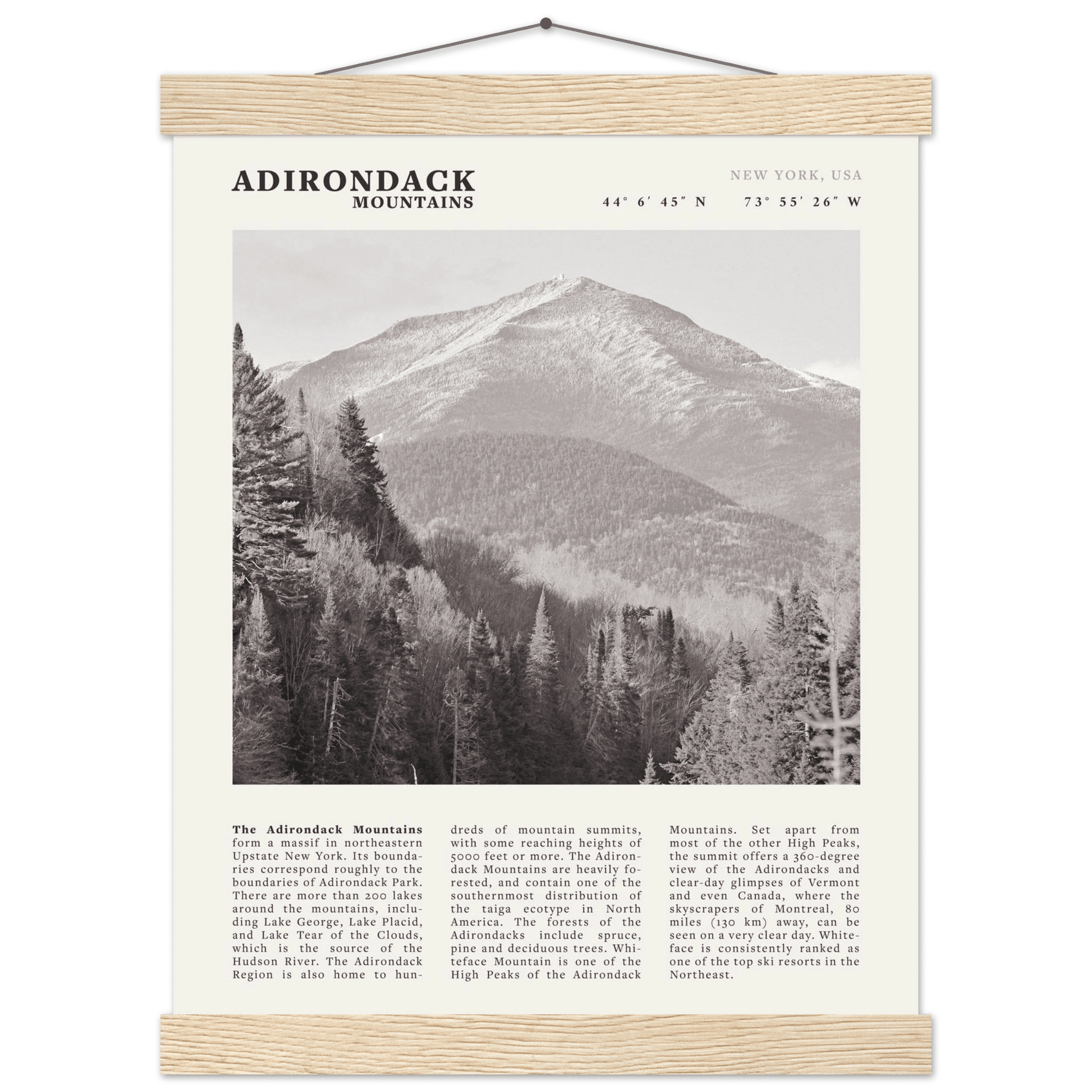 Adirondack Mountains Poster | Black & White New York Nature Wall Art | Hiking Print - Evergreen Posters