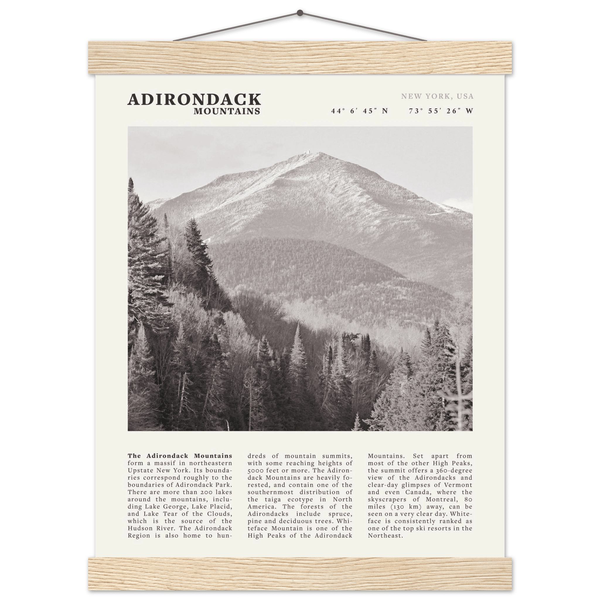 Adirondack Mountains Poster | Black & White New York Nature Wall Art | Hiking Print - Evergreen Posters