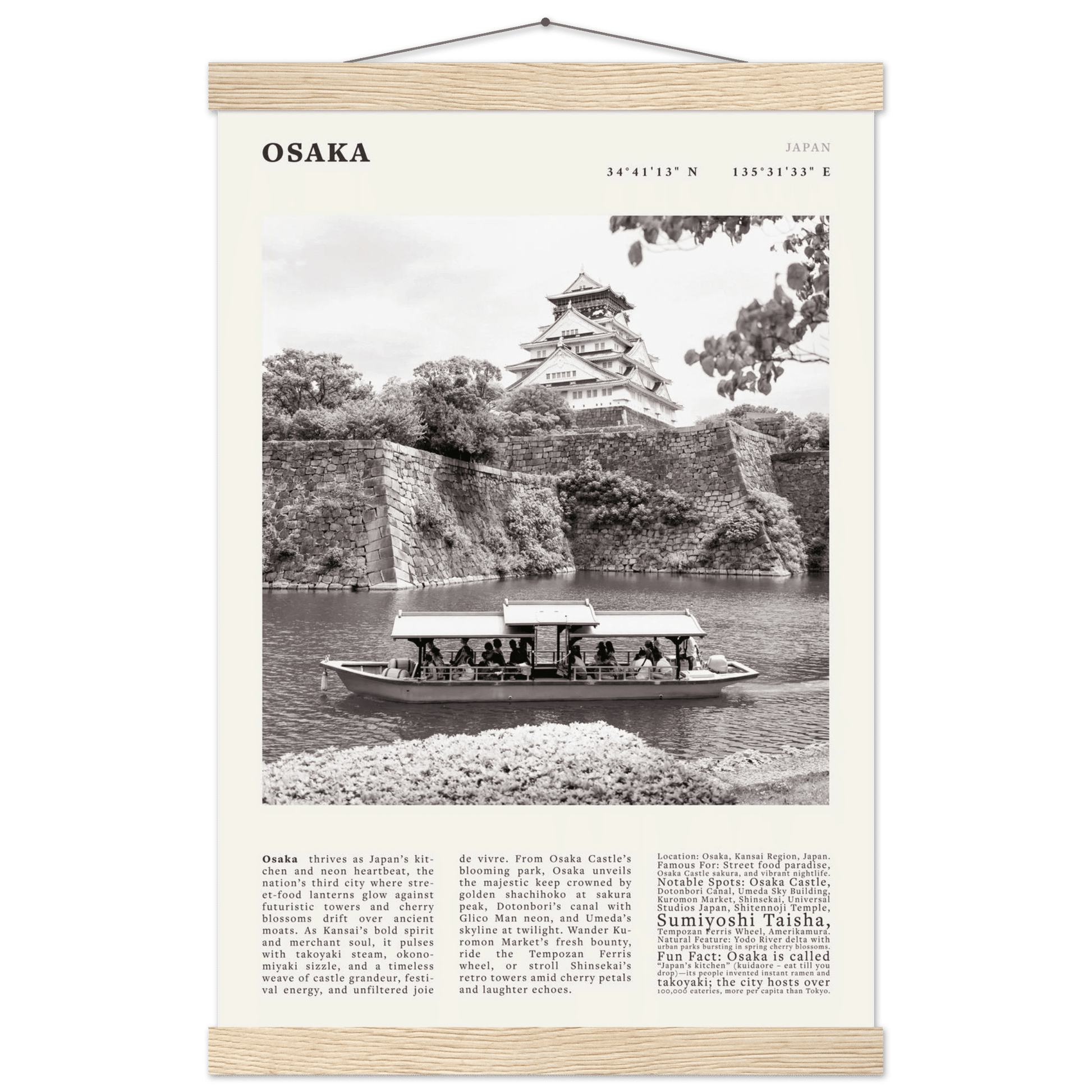 Osaka Poster Black and White – Vintage Osaka Castle Cherry Blossom Print (Digital & Printed Options) - Evergreen Posters