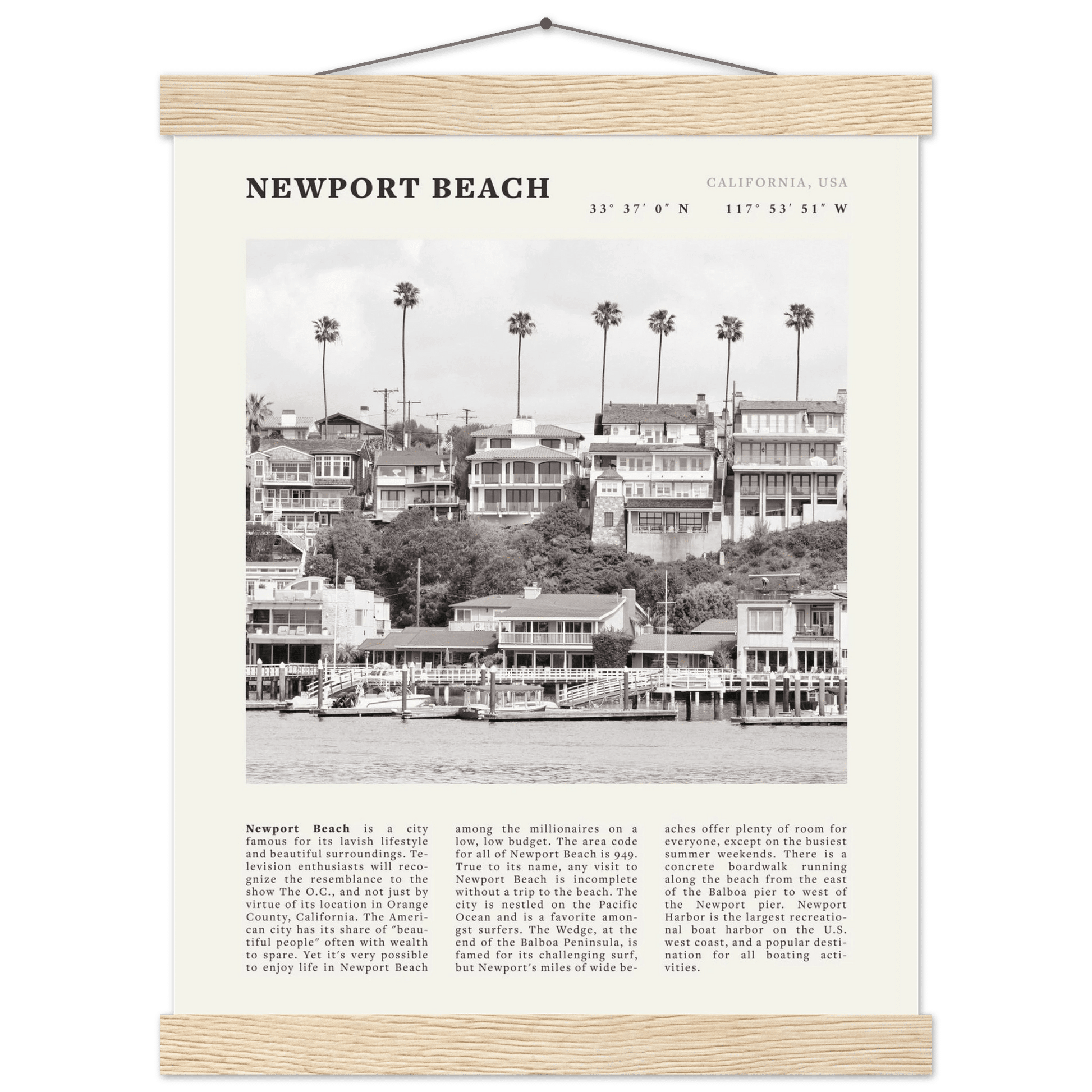 Newport Beach Poster | Black & White California Harbor Wall Art | Coastal Print - Evergreen Posters
