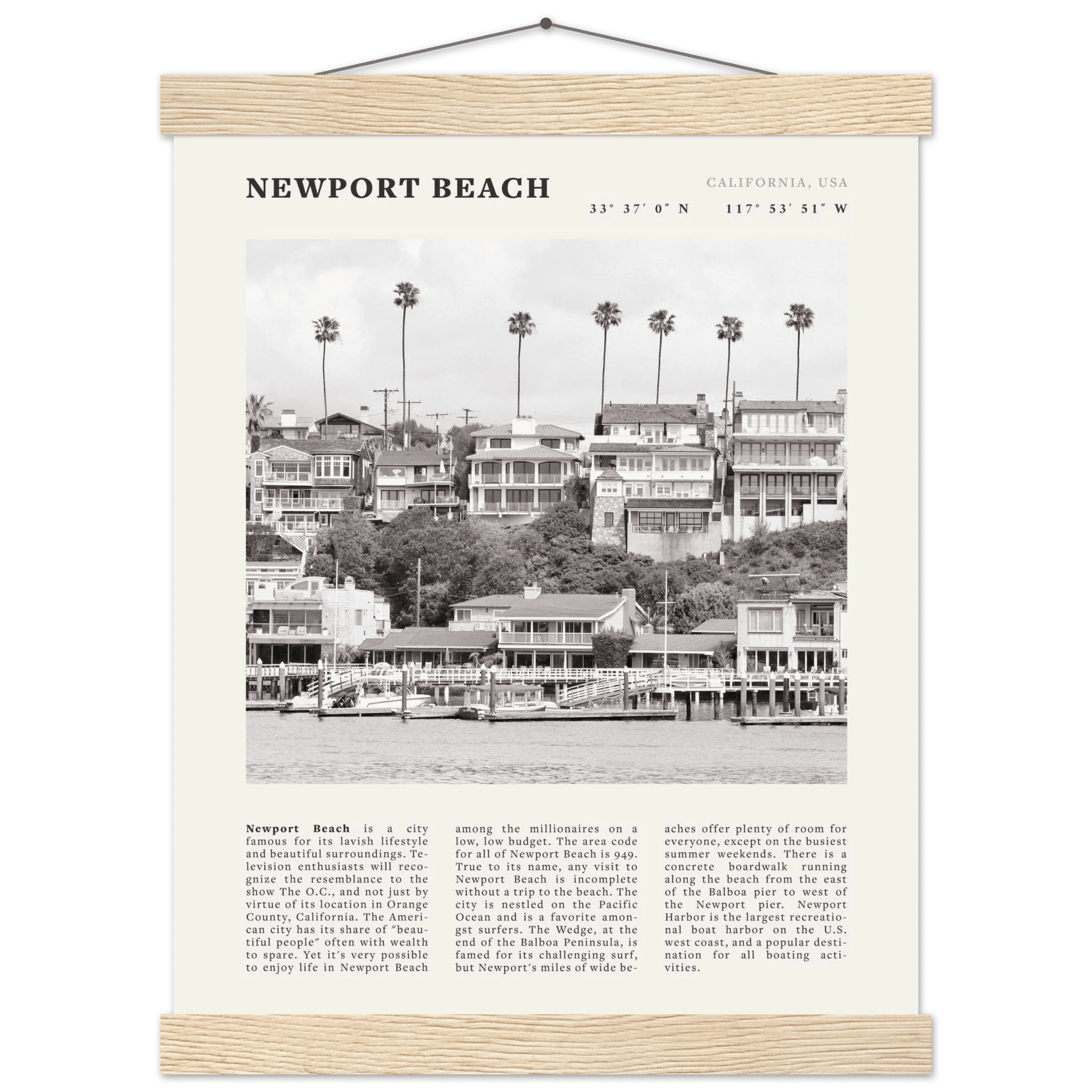 Newport Beach Poster | Black & White California Harbor Wall Art | Coastal Print - Evergreen Posters