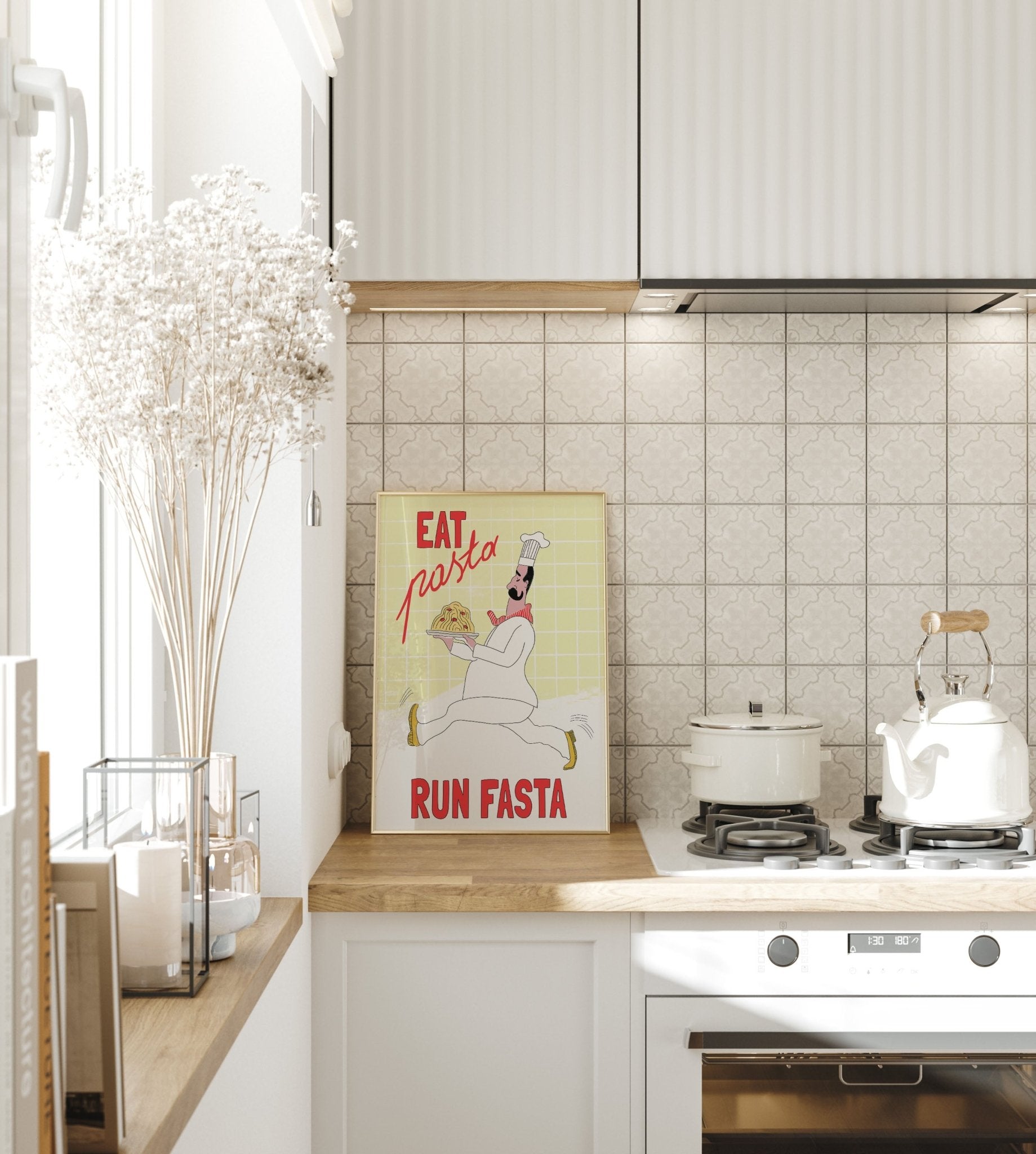 Eat Pasta Run Fasta Poster – Playful Kitchen Wall Art Print (Digital & Printed Options) - Evergreen Posters