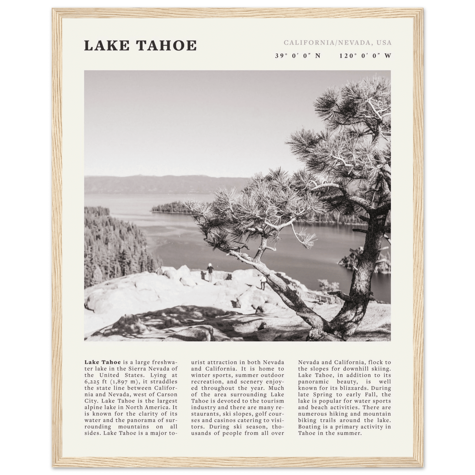 Lake Tahoe Poster | Black & White California Nevada Wall Art | Nature Travel Print Decor - Evergreen Posters