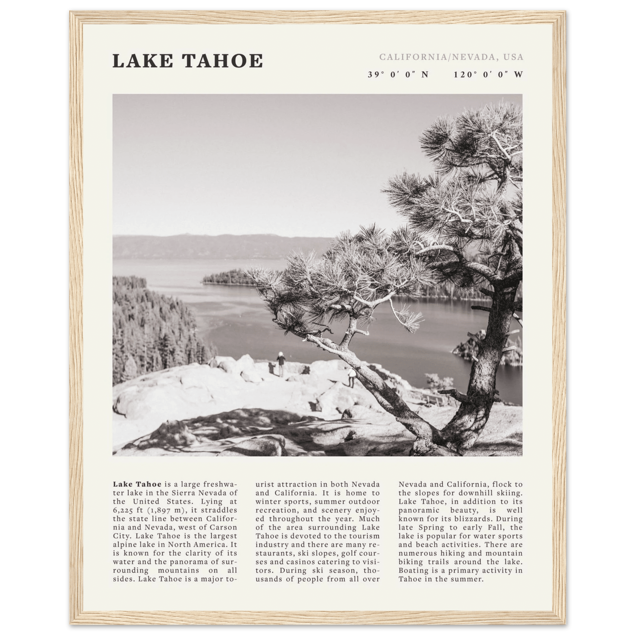 Lake Tahoe Poster | Black & White California Nevada Wall Art | Nature Travel Print Decor - Evergreen Posters