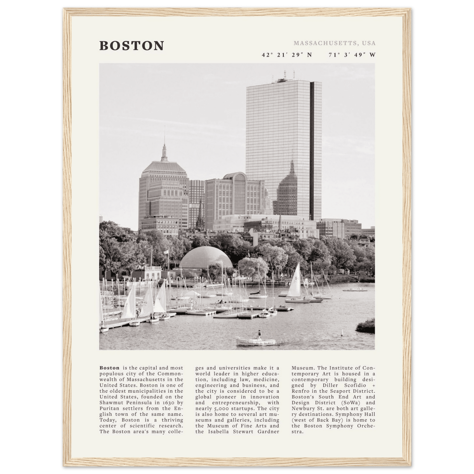 Boston Poster | Black & White Charles River Skyline Wall Art | Massachusetts Print - Evergreen Posters