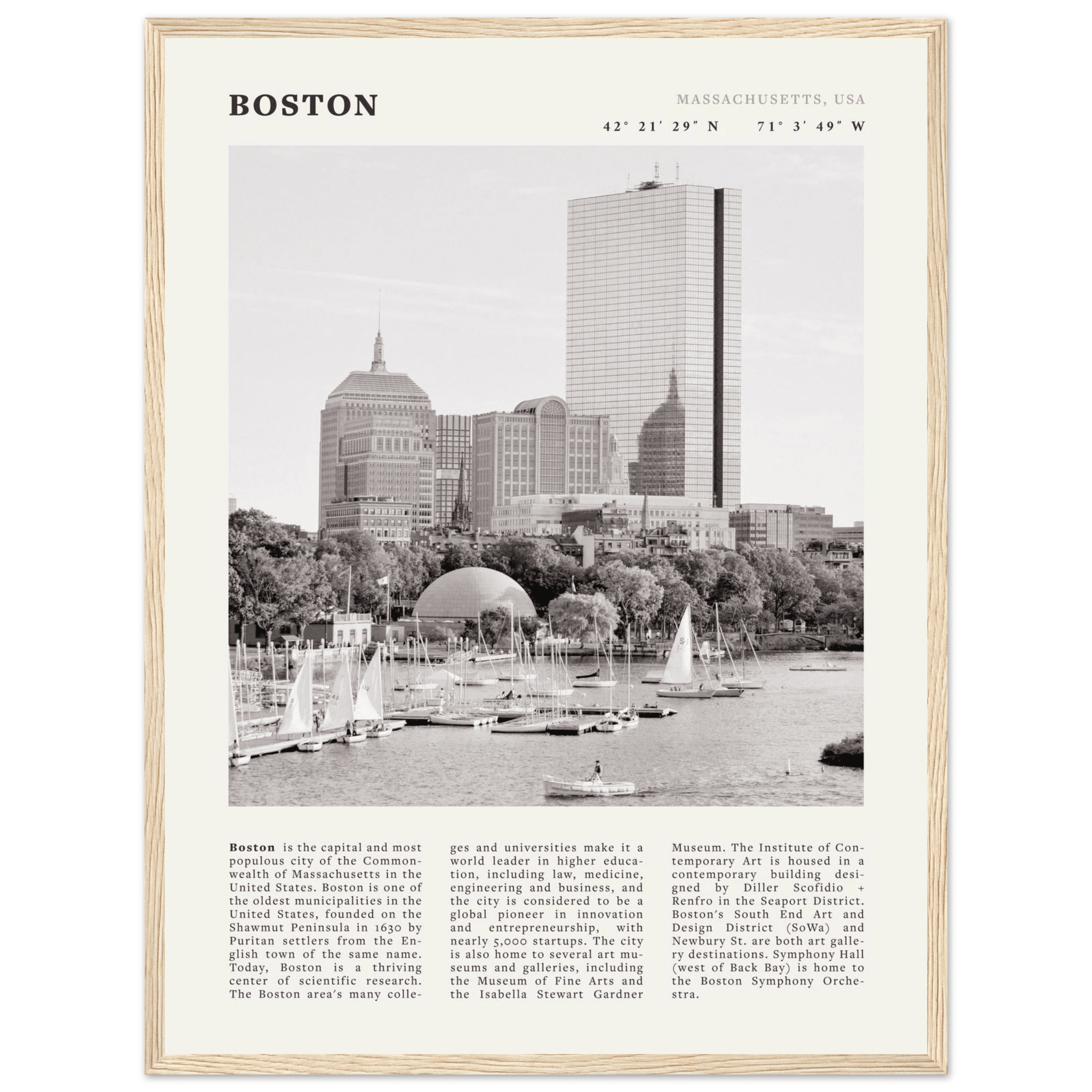 Boston Poster | Black & White Charles River Skyline Wall Art | Massachusetts Print - Evergreen Posters