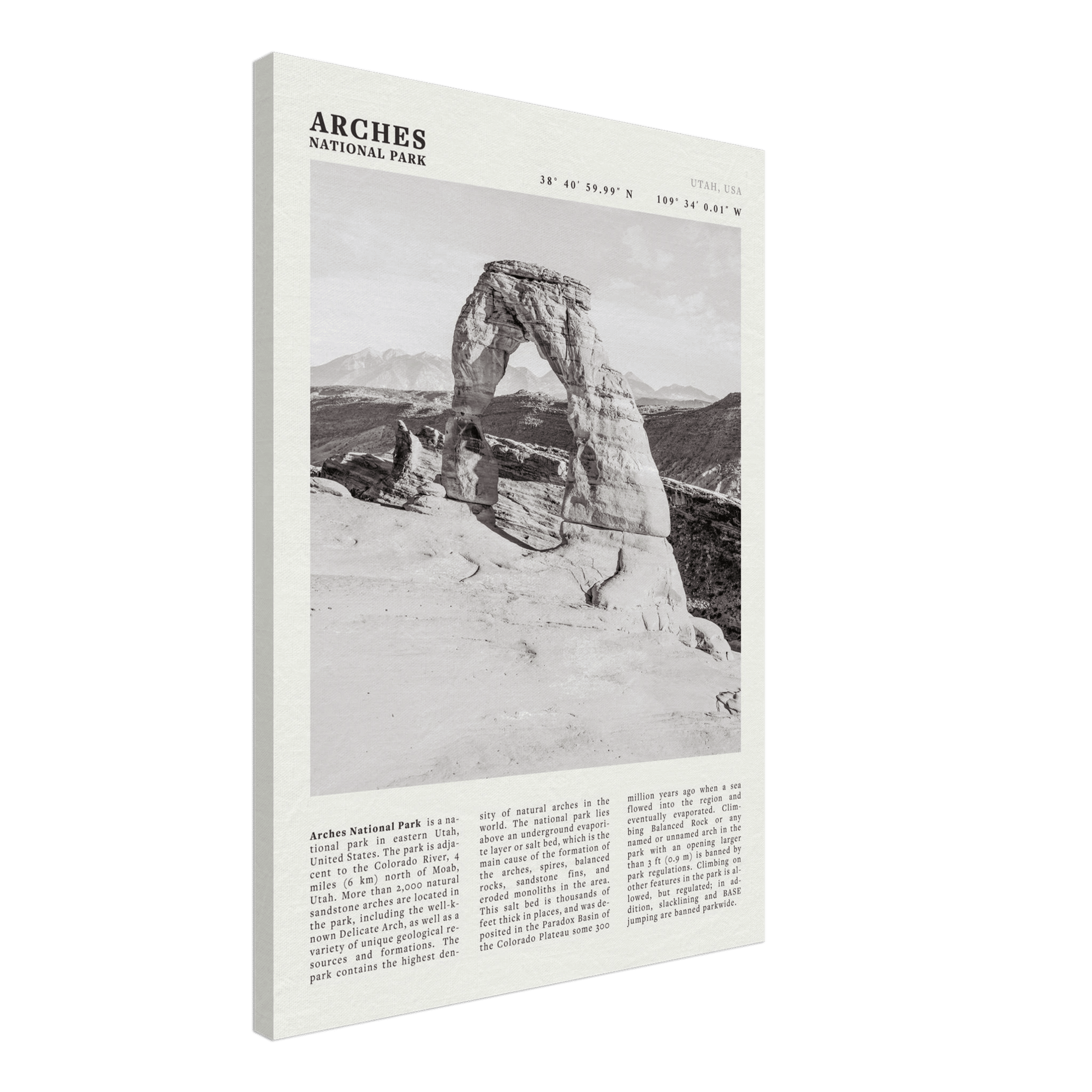 Arches National Park Poster | Black & White Utah Wall Art | Delicate Arch Print - Evergreen Posters