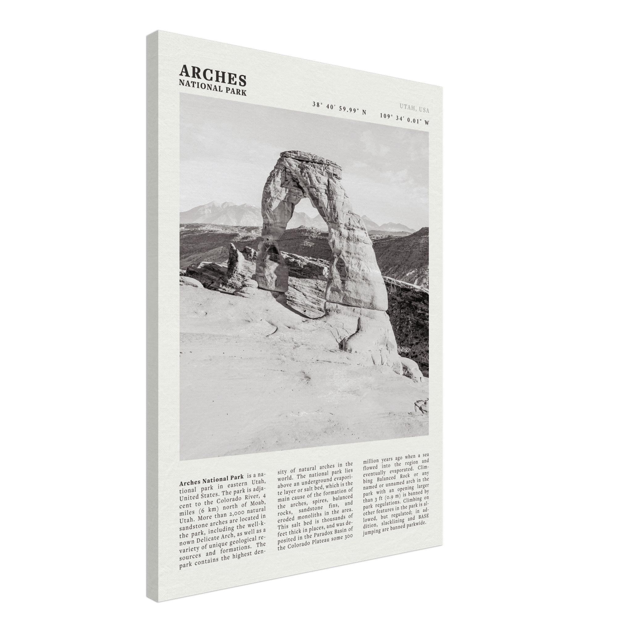 Arches National Park Poster | Black & White Utah Wall Art | Delicate Arch Print - Evergreen Posters