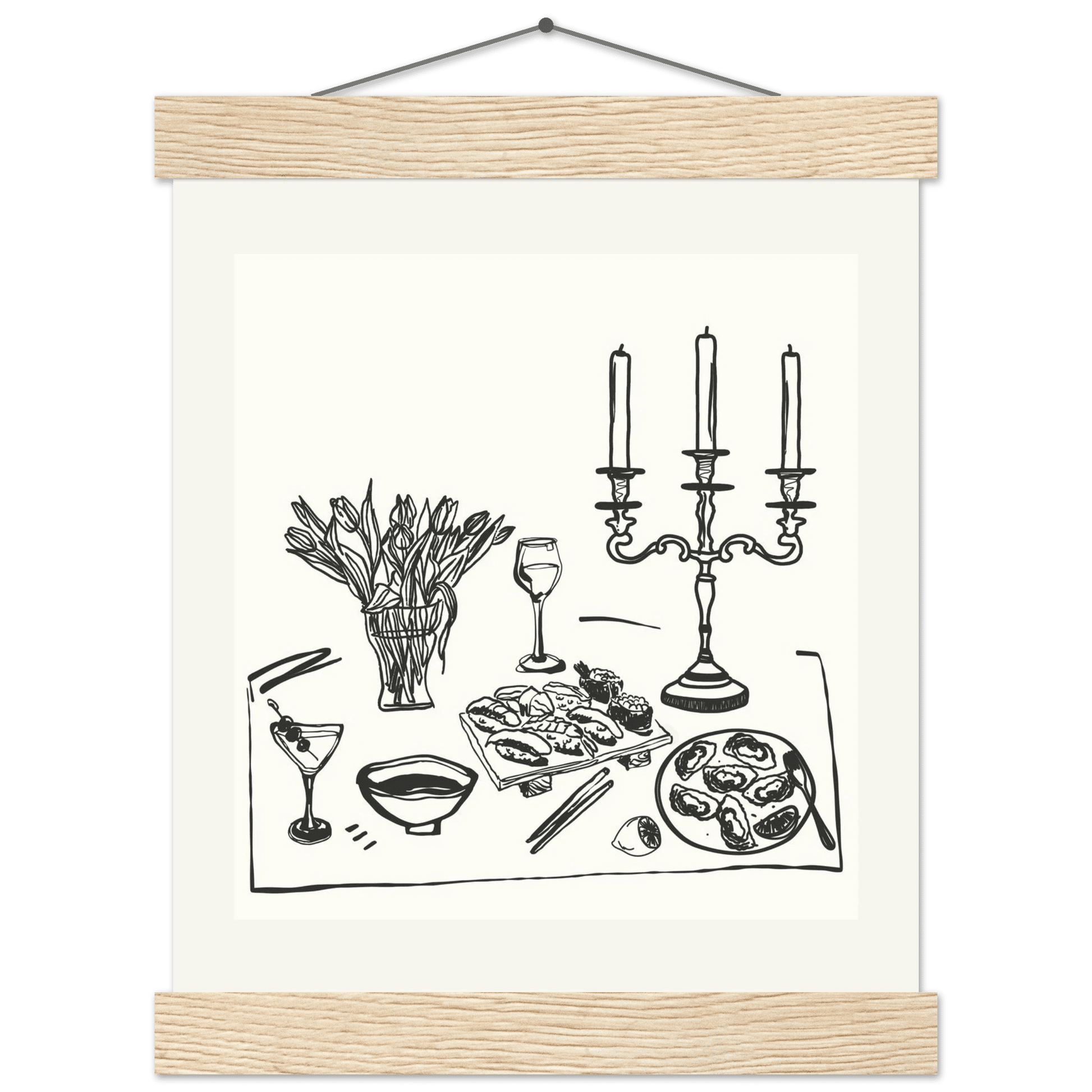 Fine Dining Table Print | Black Line Art Kitchen Wall Art | Elegant Dining Room Poster - Evergreen Posters