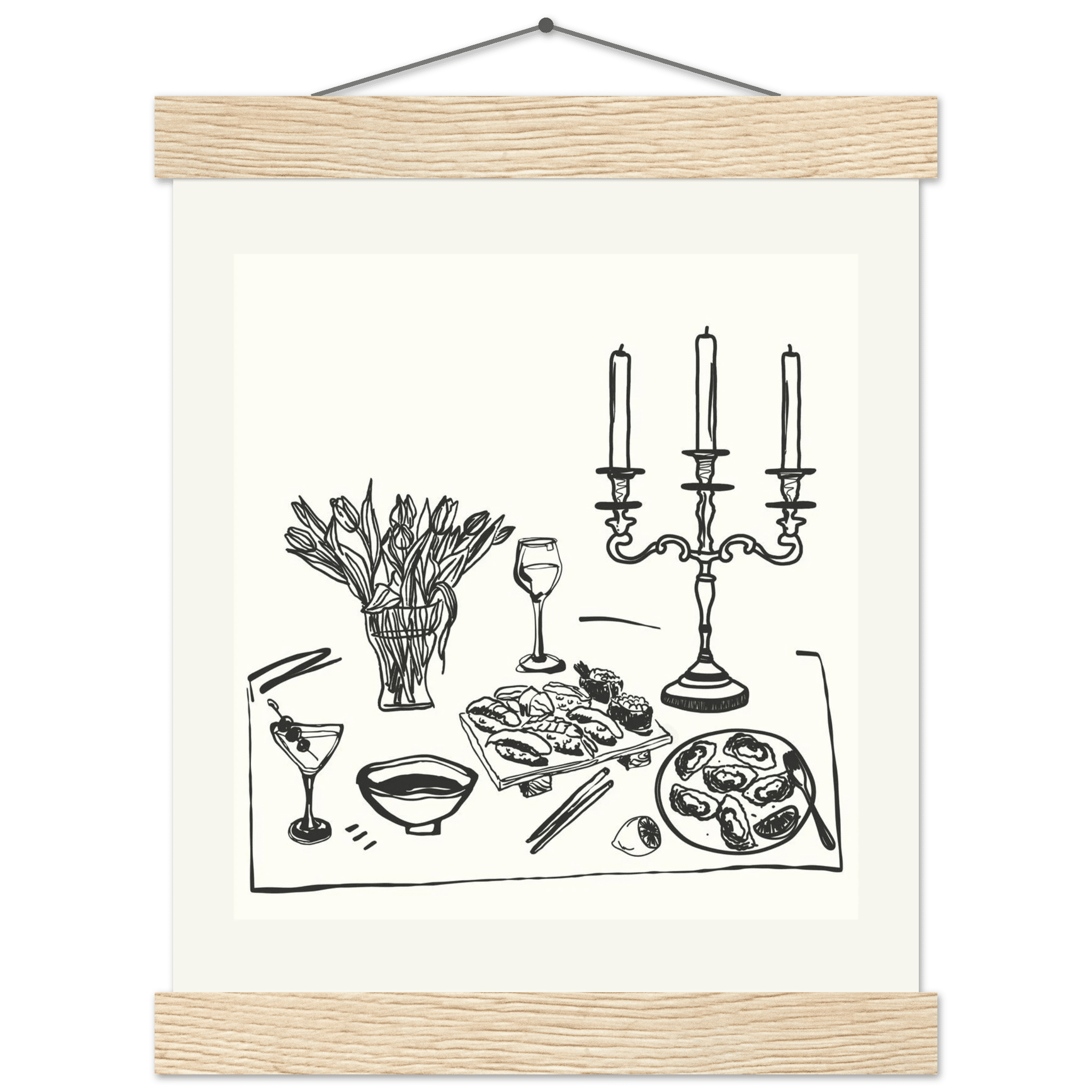 Fine Dining Table Print | Black Line Art Kitchen Wall Art | Elegant Dining Room Poster - Evergreen Posters