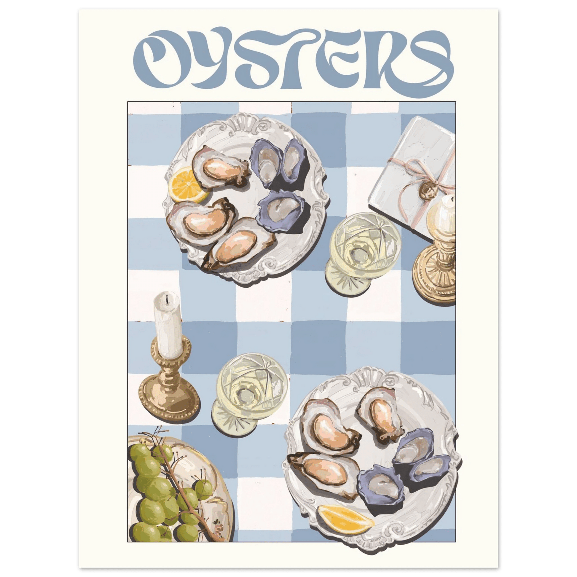 Oysters Poster – Playful Seafood Kitchen Wall Art Print (Digital & Printed Options) - Evergreen Posters