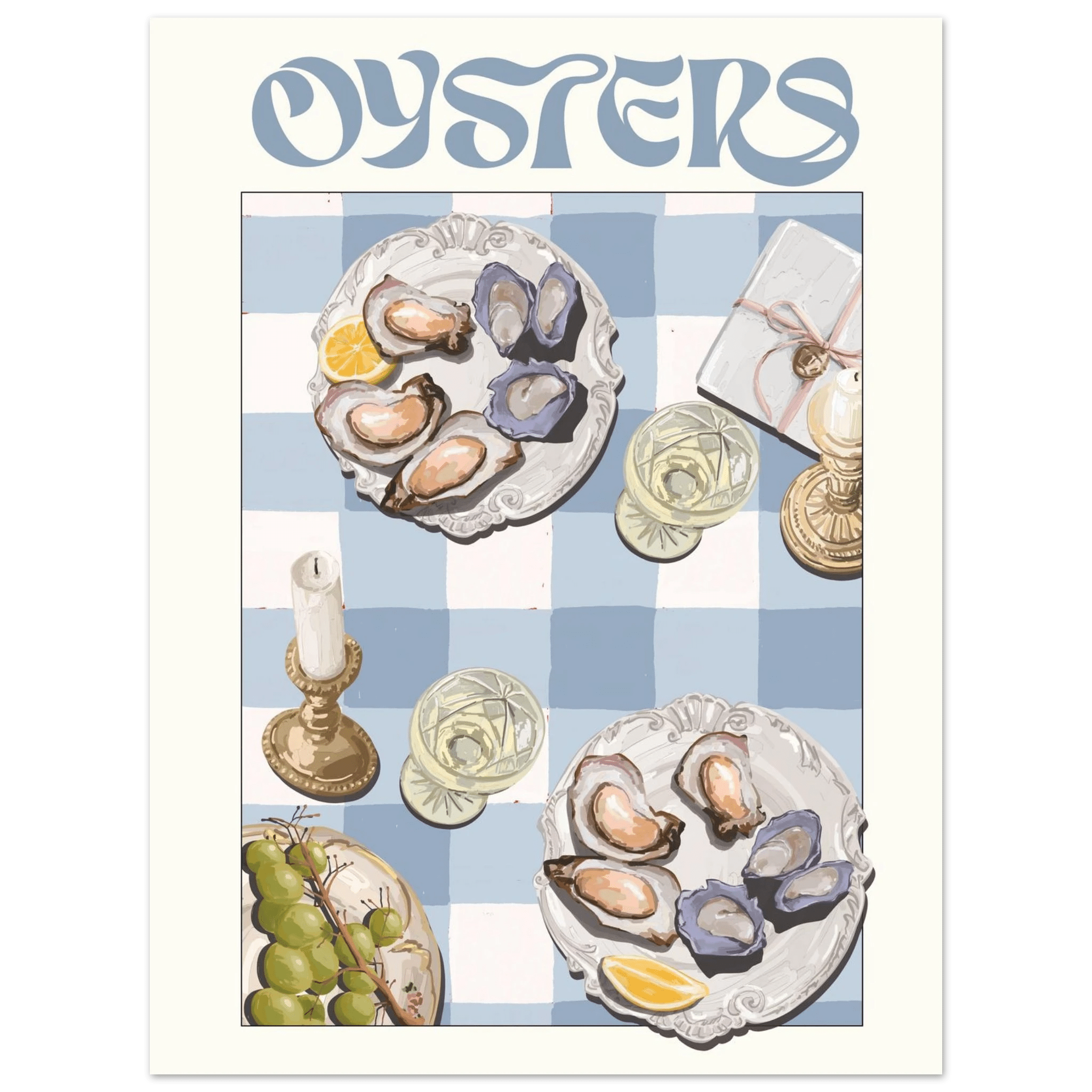Oysters Poster – Playful Seafood Kitchen Wall Art Print (Digital & Printed Options) - Evergreen Posters