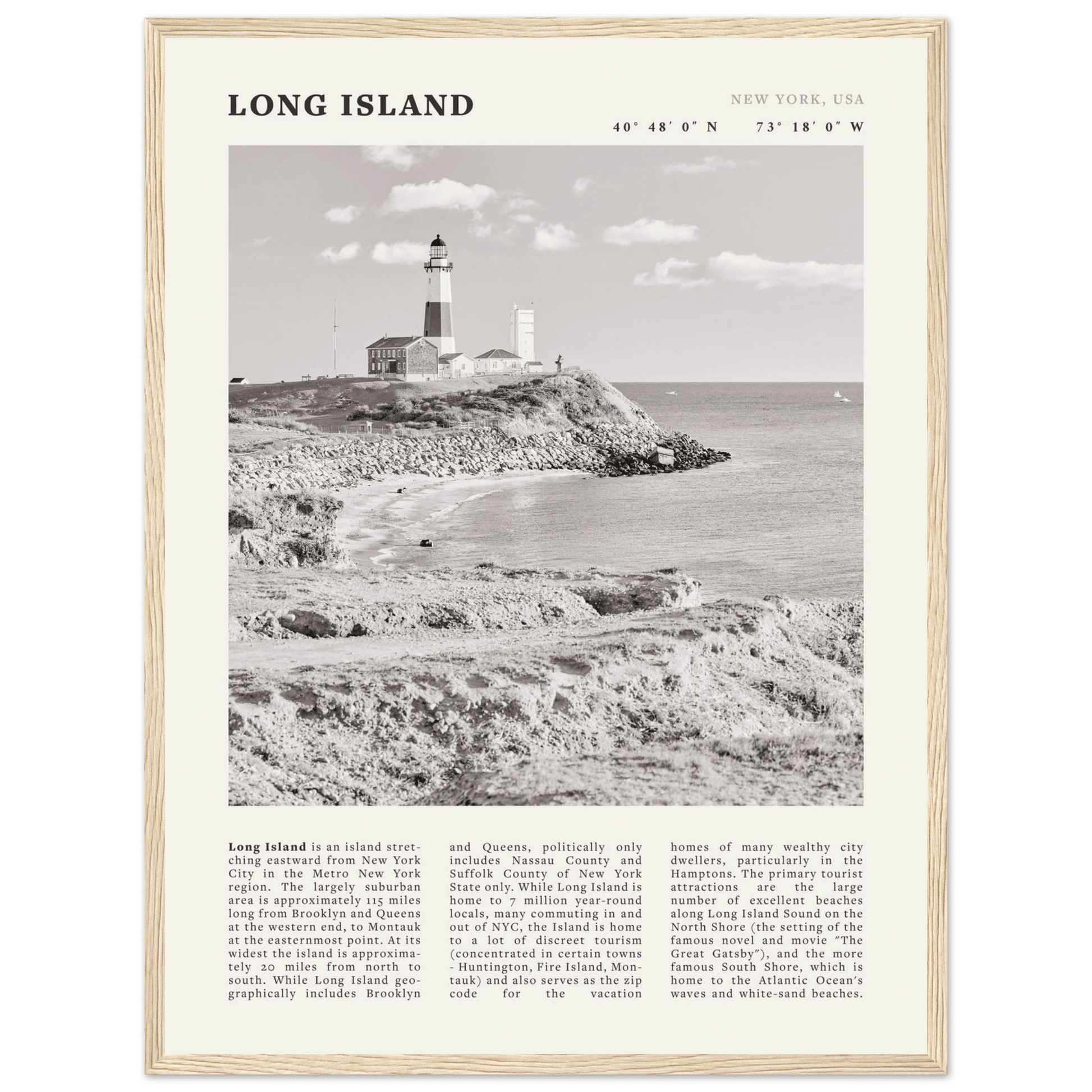 Long Island Poster | Black & White Montauk Lighthouse Wall Art | New York Print - Evergreen Posters